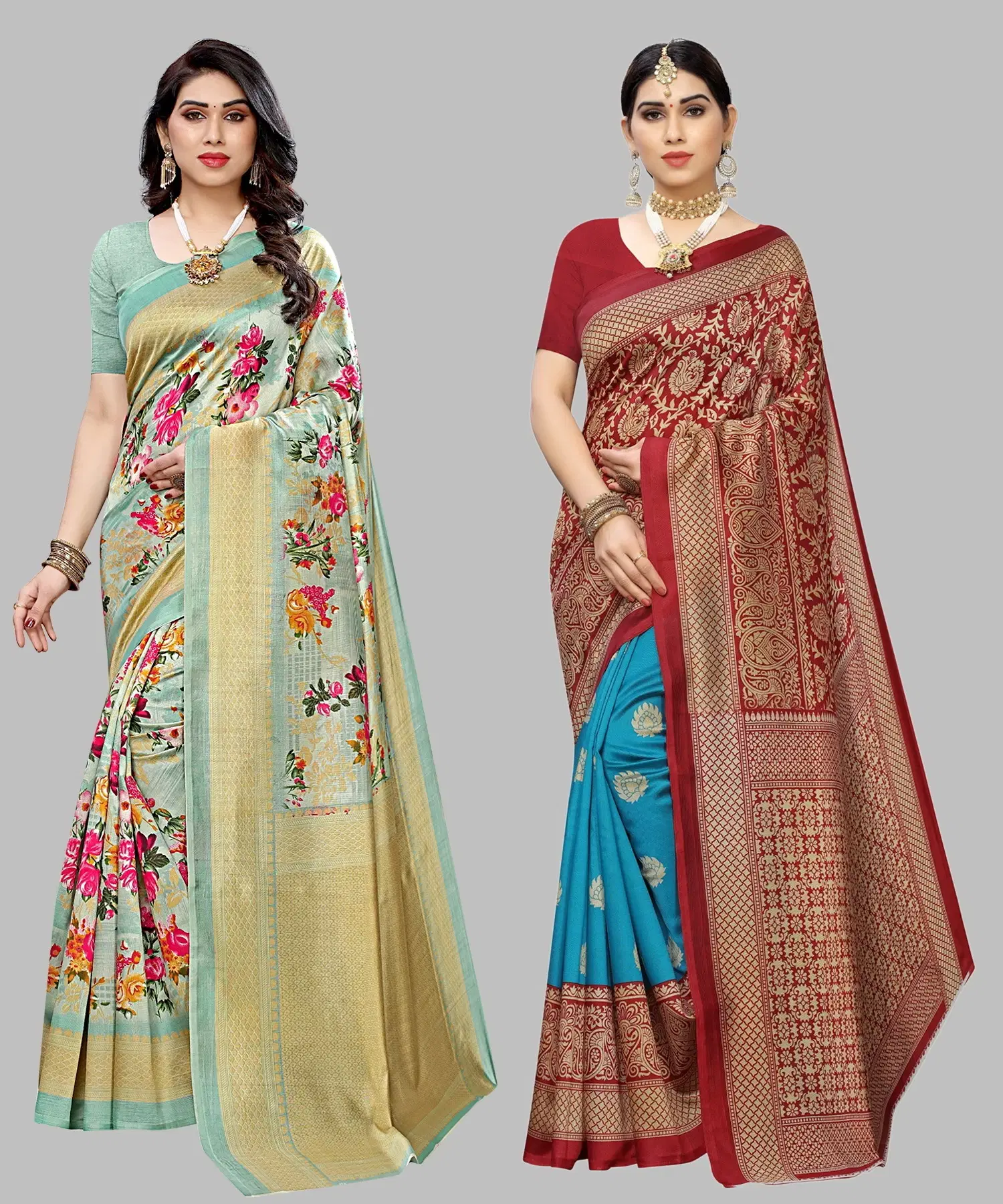     			Yashika Art Silk Printed Regular Saree With Unstitched Blouse Piece ( Light Green )