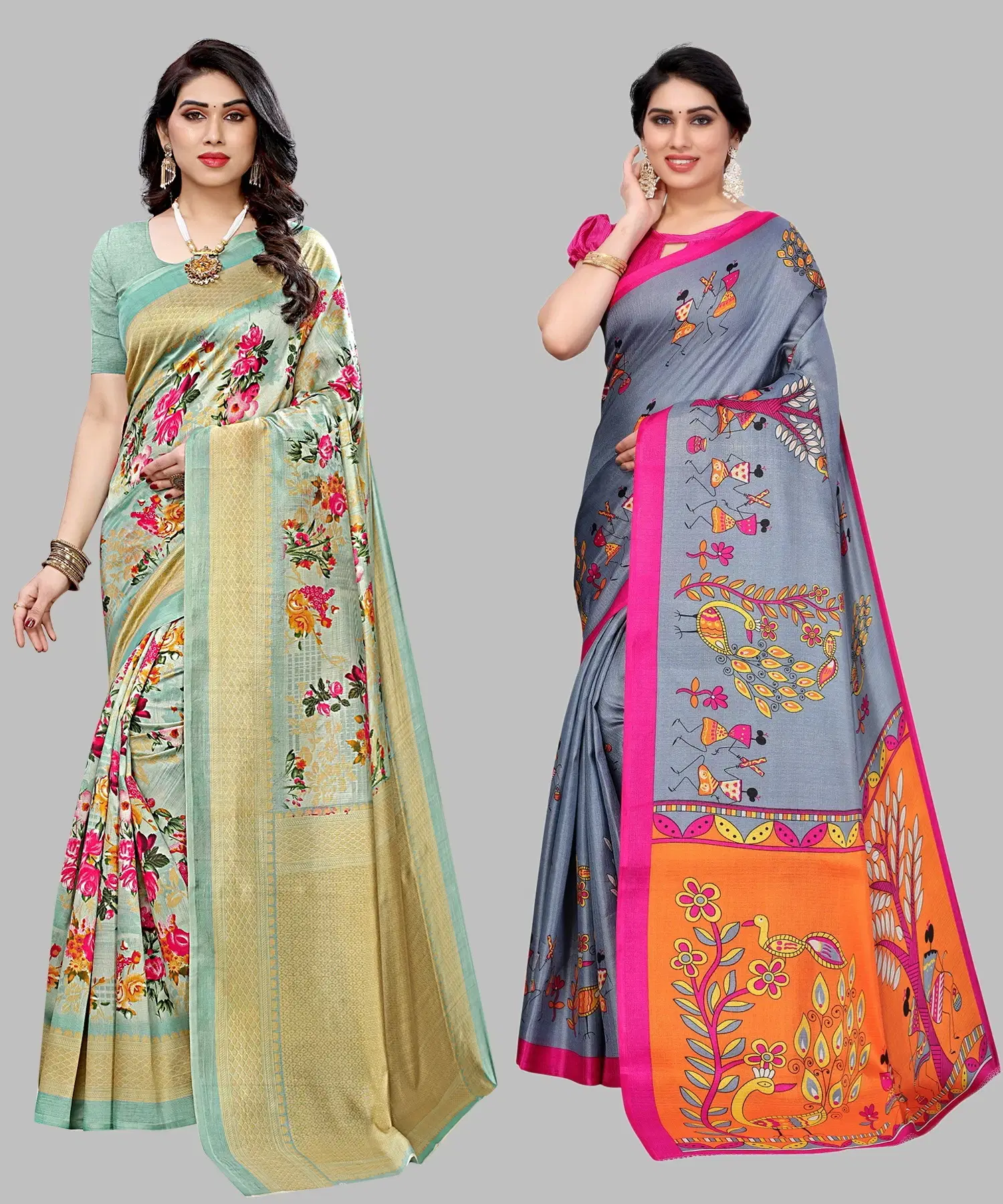     			Yashika Art Silk Printed Regular Saree With Unstitched Blouse Piece ( Light Green )