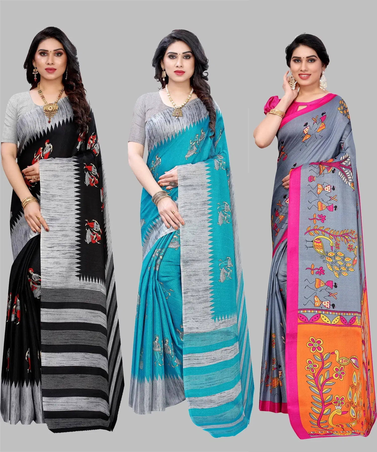     			Yashika Art Silk Printed Regular Saree With Unstitched Blouse Piece ( Black )