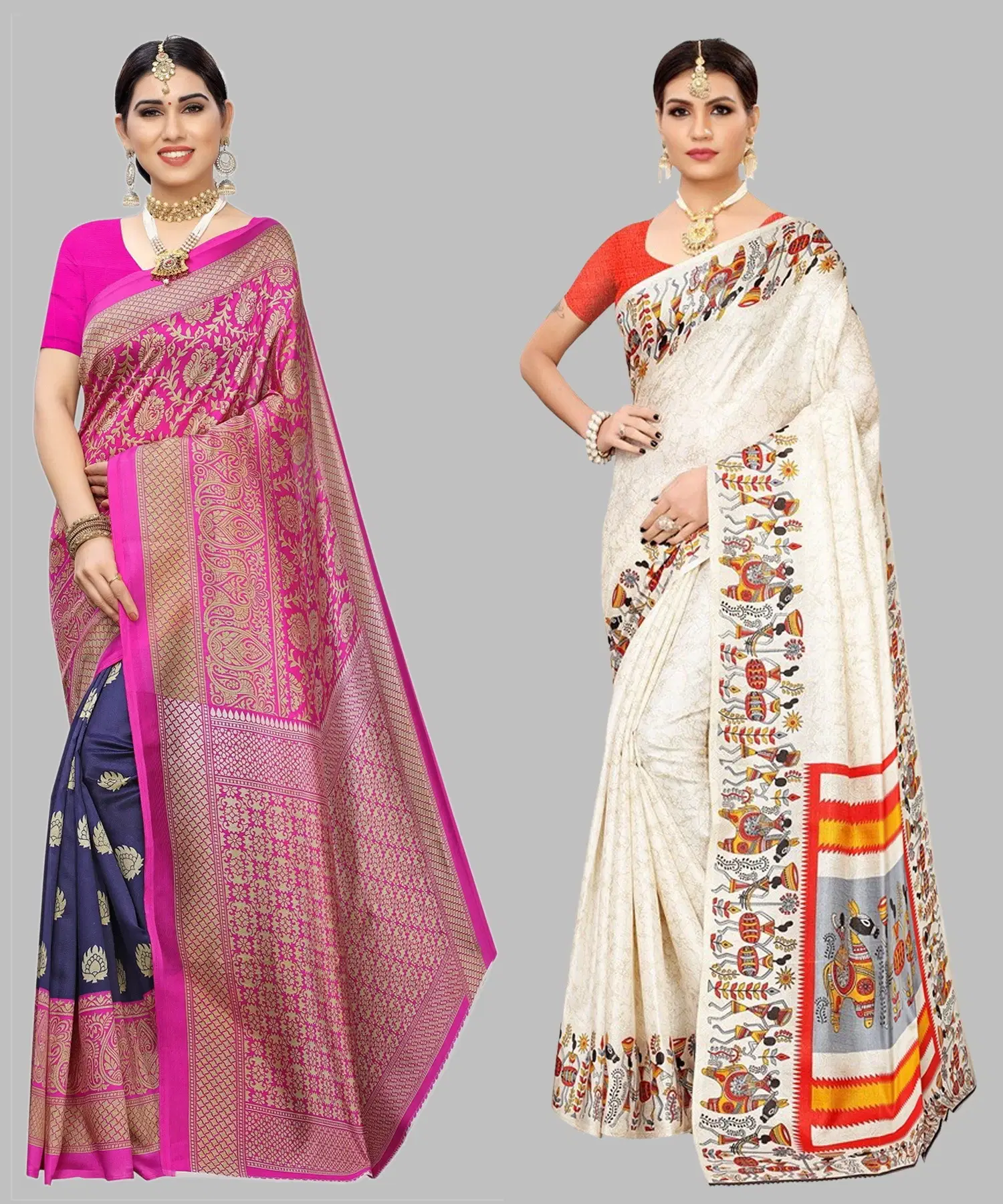     			Yashika Art Silk Printed Regular Saree With Unstitched Blouse Piece ( Blue )