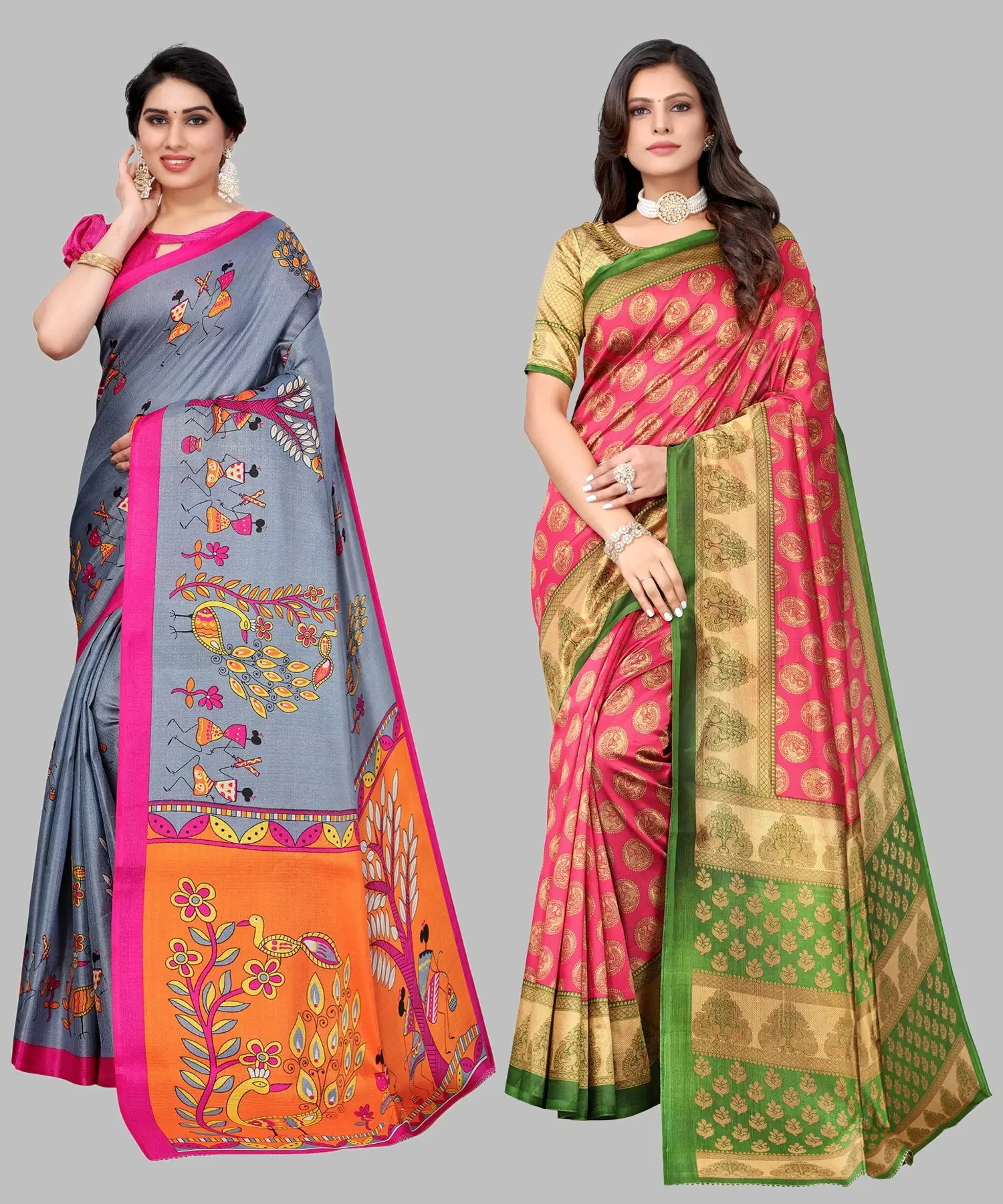     			Yashika Art Silk Printed Regular Saree With Unstitched Blouse Piece ( Grey )