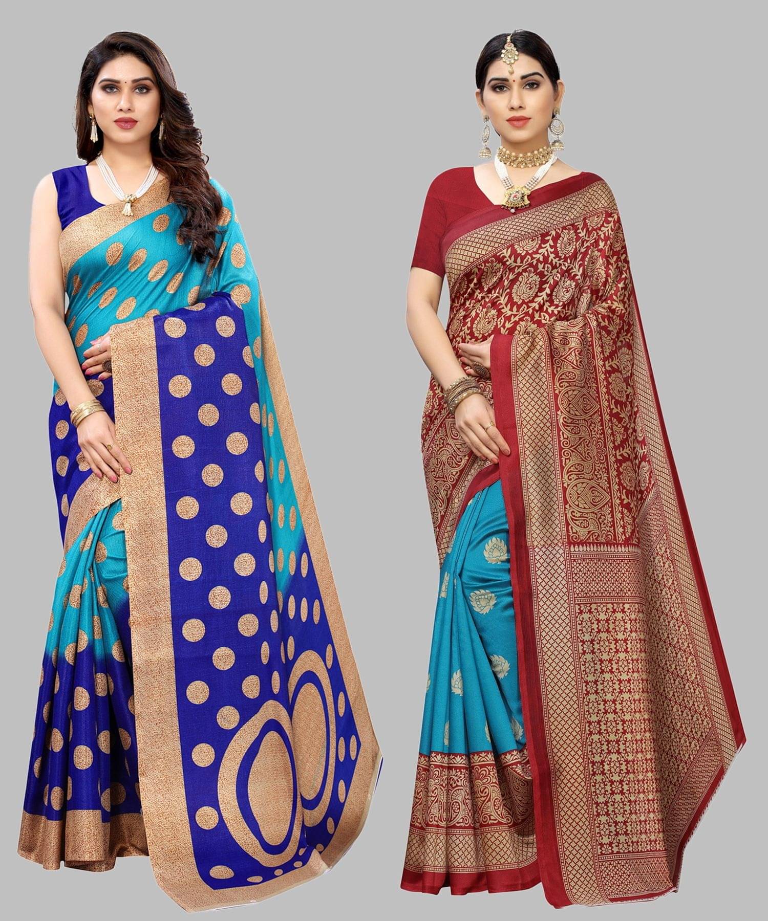     			Yashika Art Silk Printed Regular Saree With Unstitched Blouse Piece ( Blue )