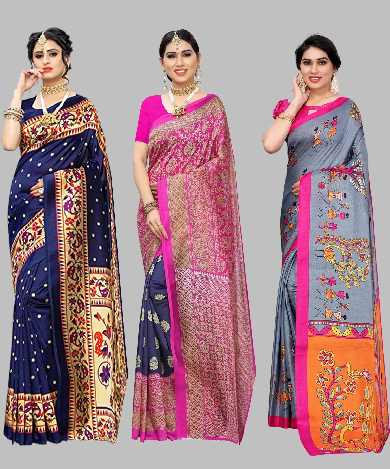     			Yashika Art Silk Printed Regular Saree With Unstitched Blouse Piece ( Navy Blue )