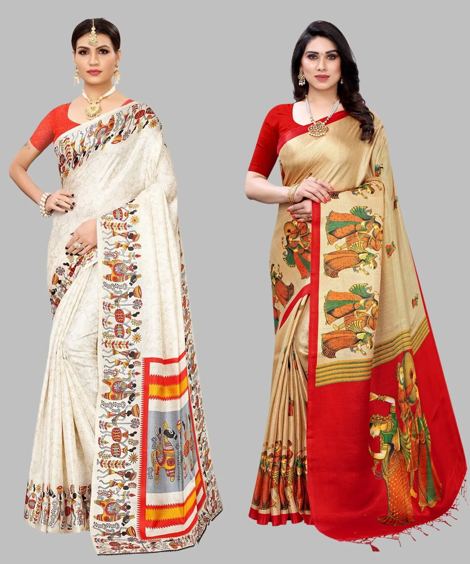 Yashika Art Silk Printed Regular Saree With Unstitched Blouse Piece ( Multicolor )     			Yashika Art Silk Printed Regular Saree With Unstitched Blouse Piece ( Multicolor )