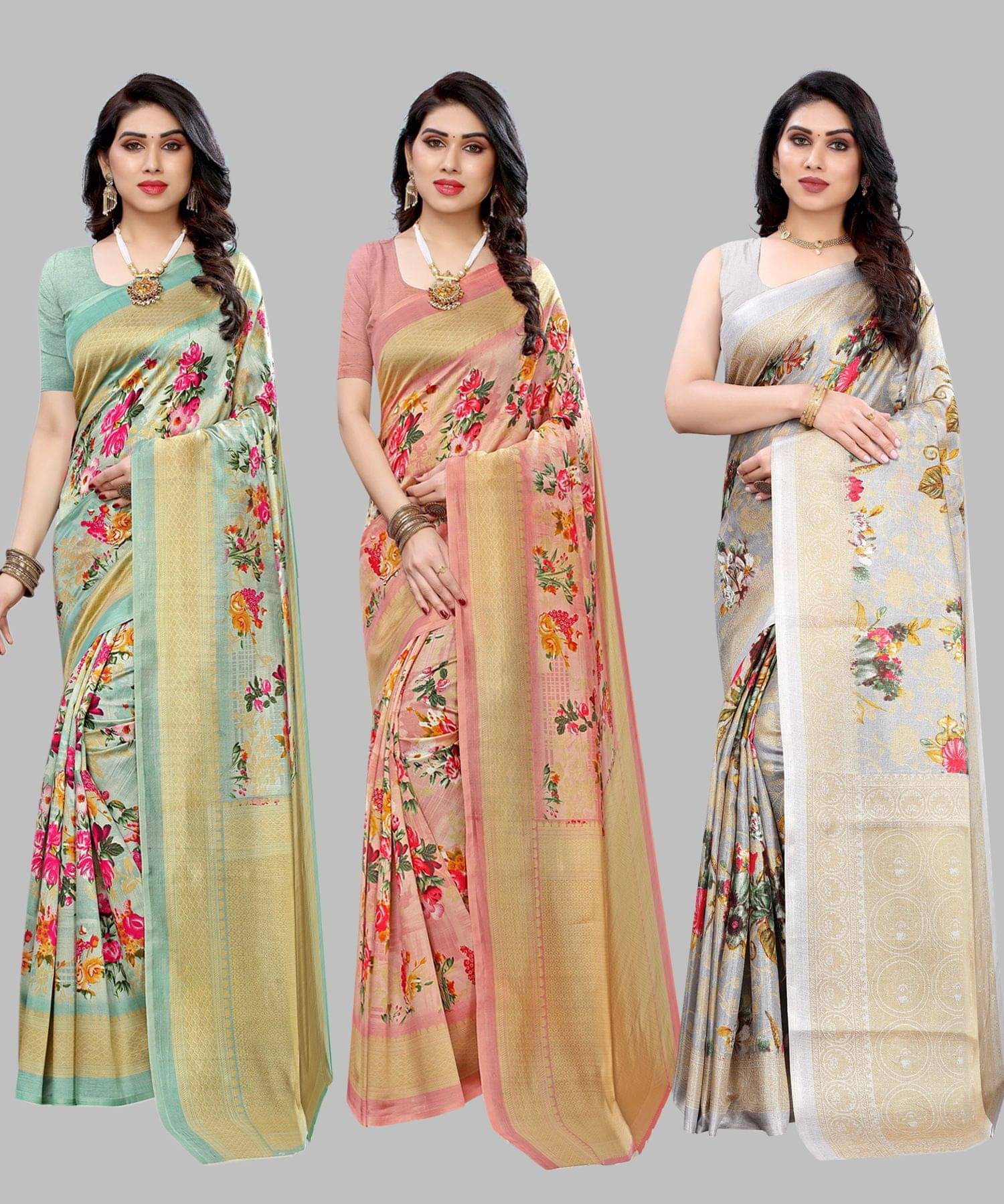     			Yashika Art Silk Printed Regular Saree With Unstitched Blouse Piece ( Light Green )