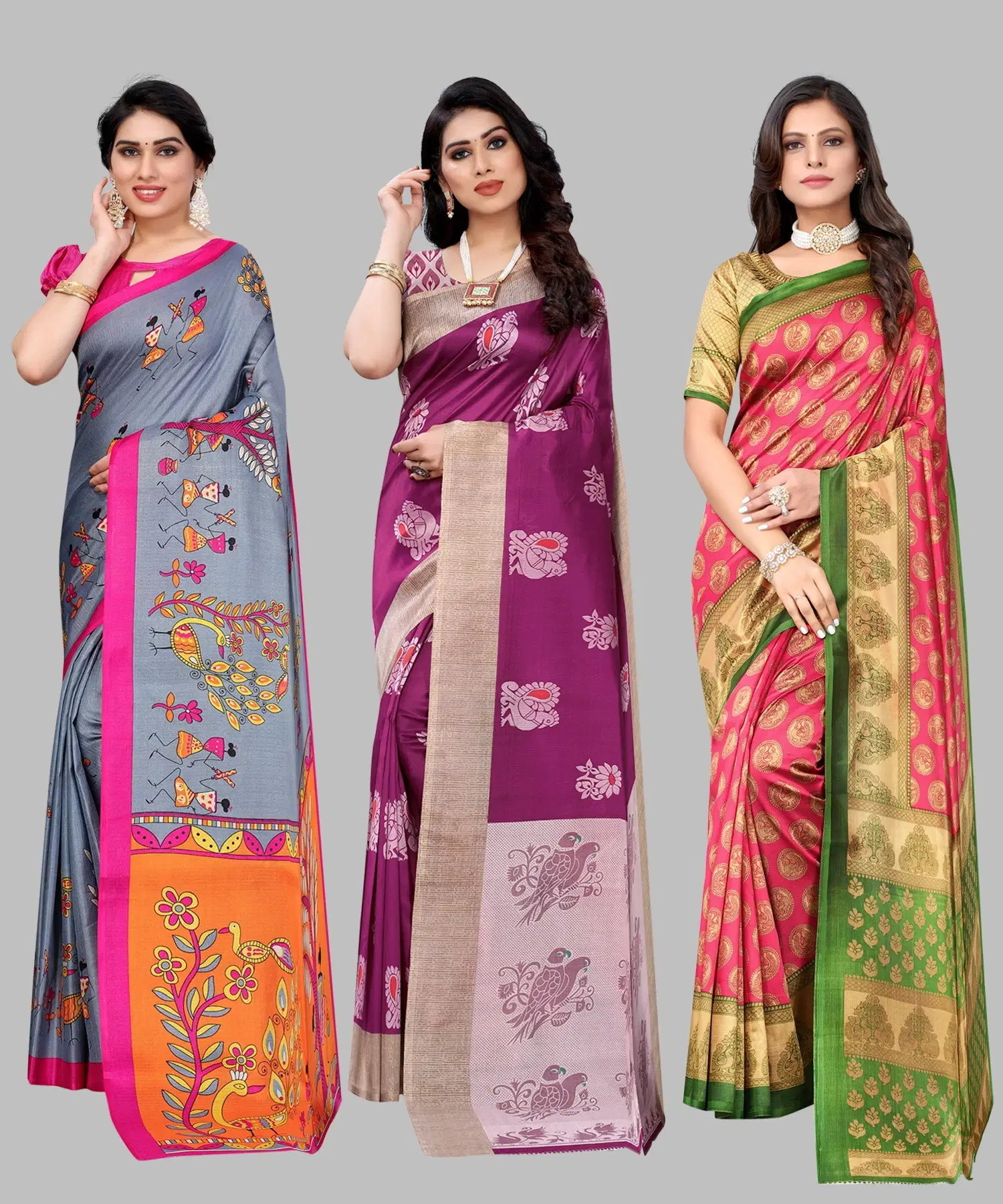     			Yashika Art Silk Printed Regular Saree With Unstitched Blouse Piece ( Grey )