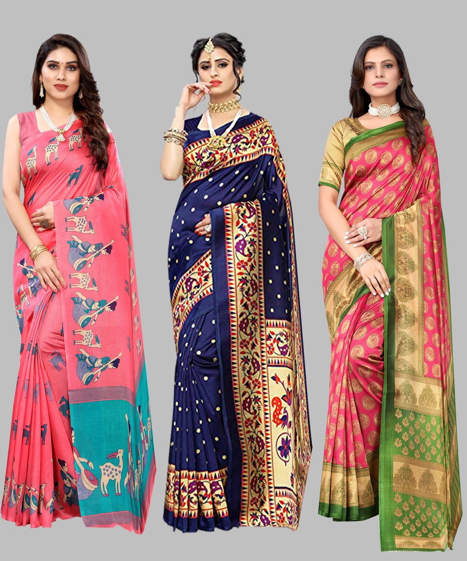     			Yashika Art Silk Printed Regular Saree With Unstitched Blouse Piece ( Pink )