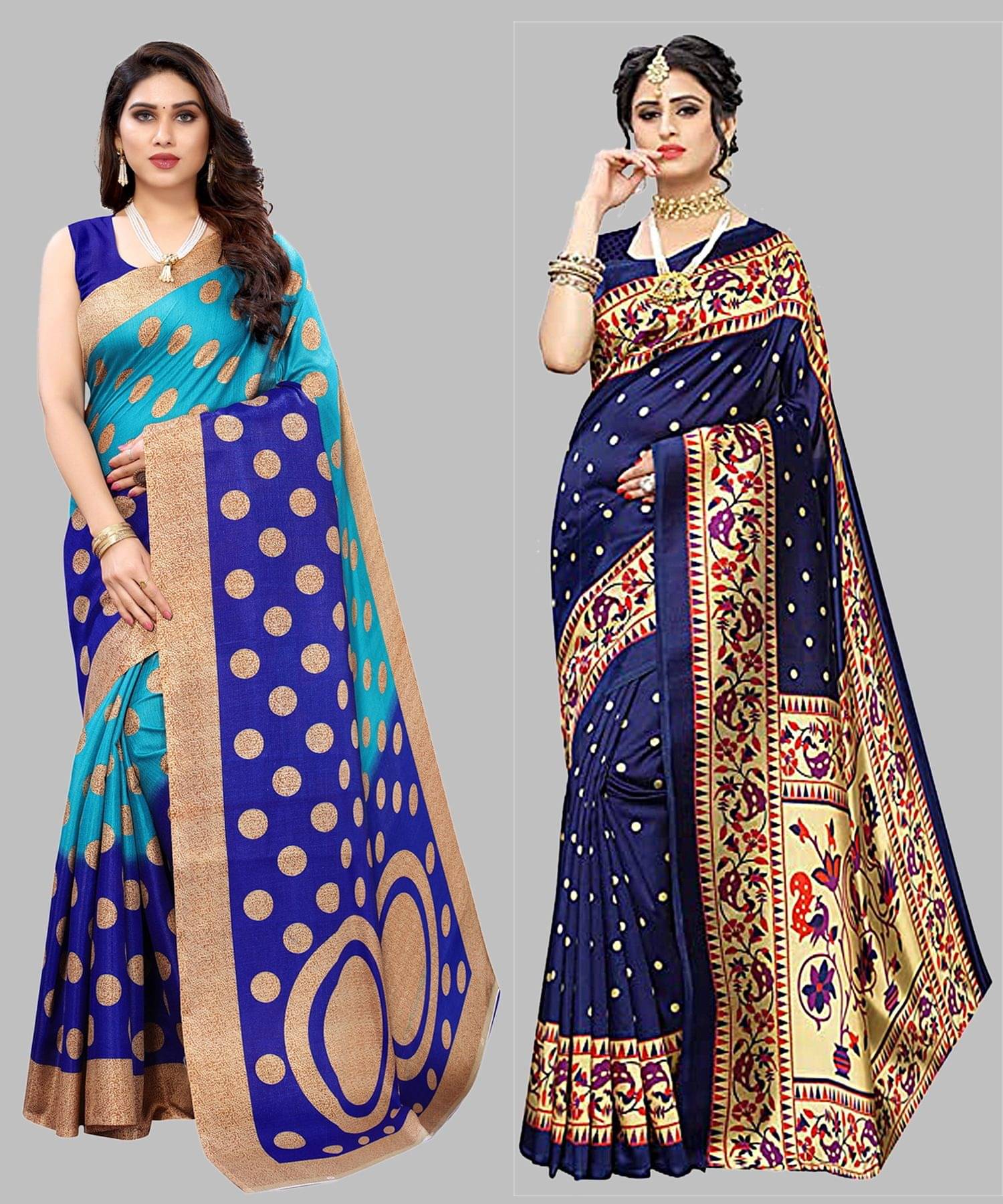Yashika Art Silk Printed Regular Saree With Unstitched Blouse Piece ( Blue ) Yashika Art Silk Printed Regular Saree With Unstitched Blouse Piece ( Blue )