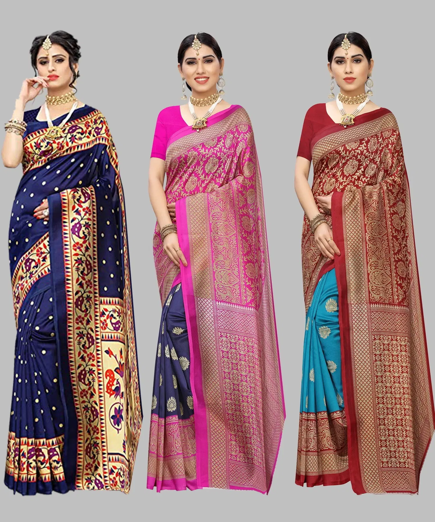     			Yashika Art Silk Printed Regular Saree With Unstitched Blouse Piece ( Navy Blue )