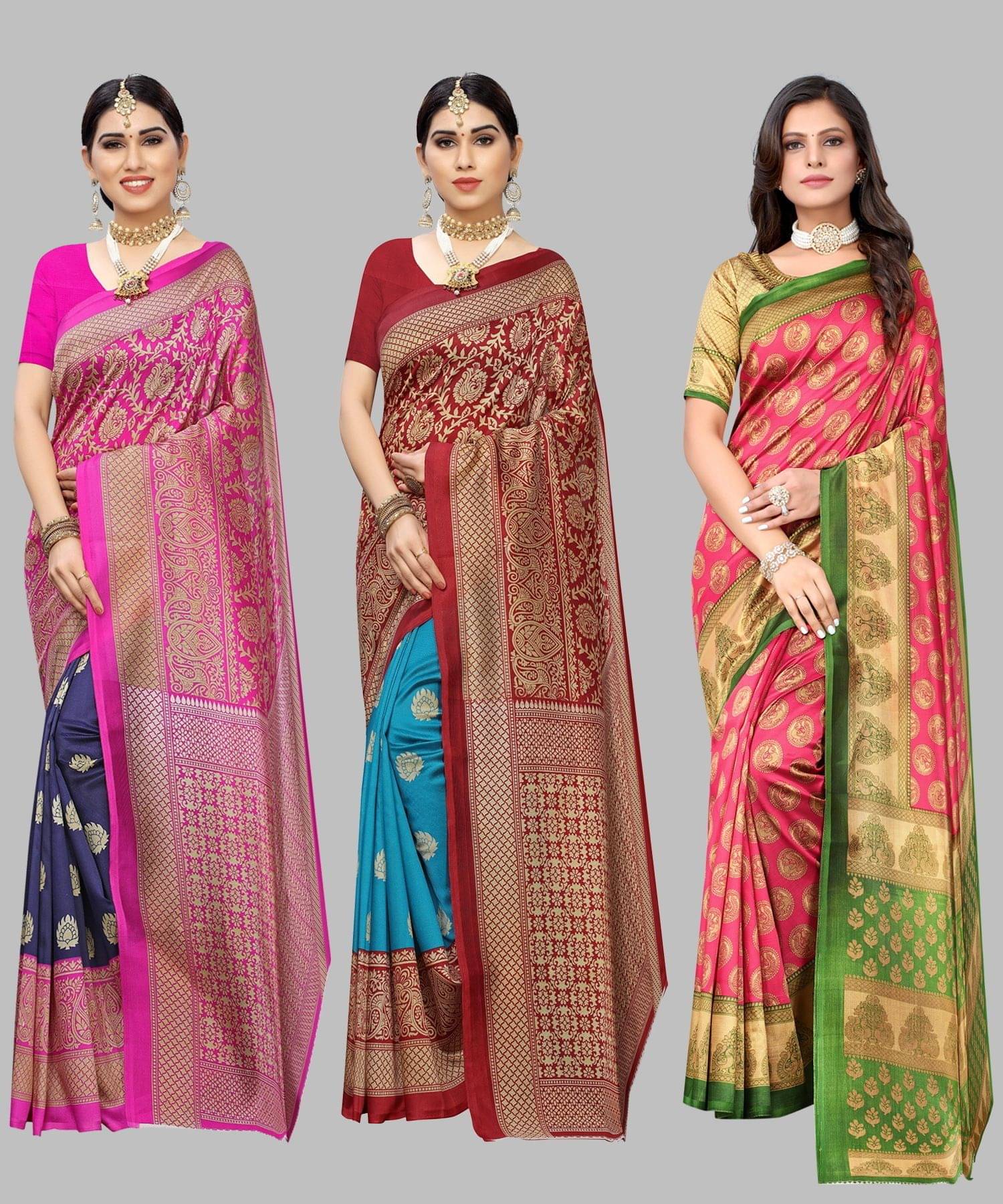     			Yashika Art Silk Printed Regular Saree With Unstitched Blouse Piece ( Navy Blue )