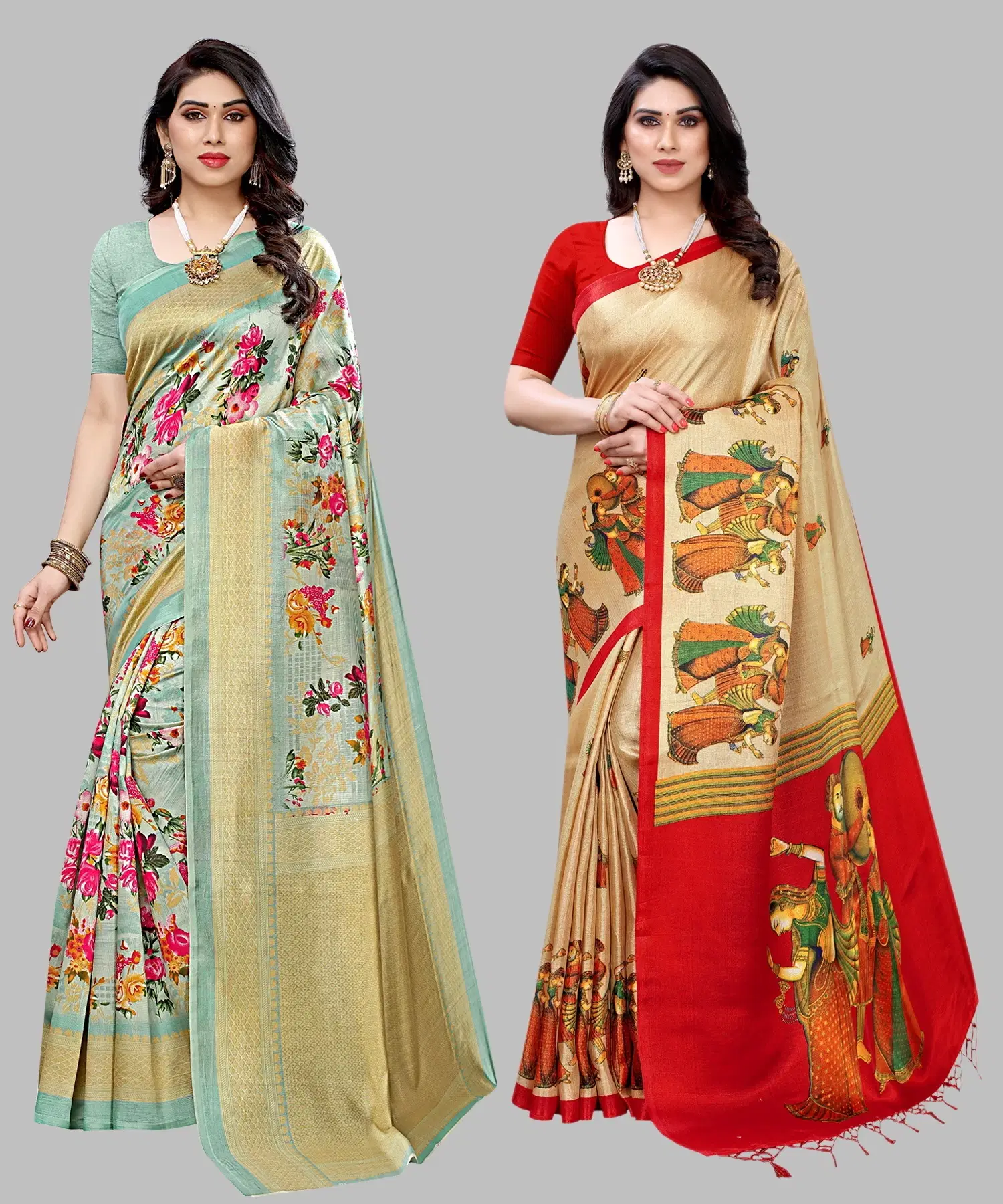     			Yashika Art Silk Printed Regular Saree With Unstitched Blouse Piece ( Light Green )