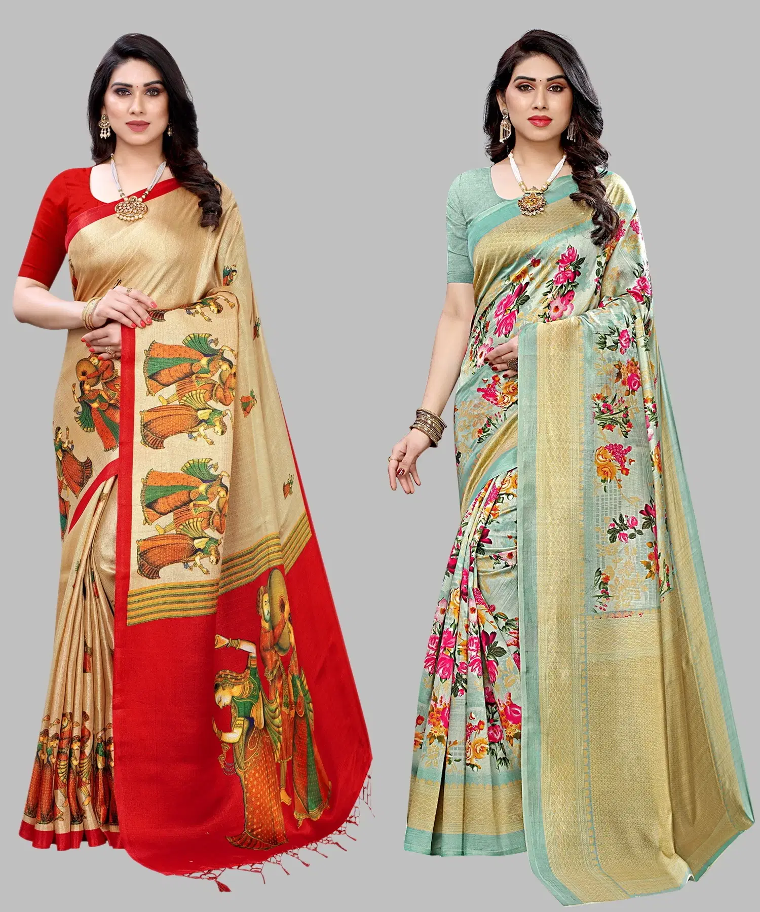     			Yashika Art Silk Printed Regular Saree With Unstitched Blouse Piece ( Brown )