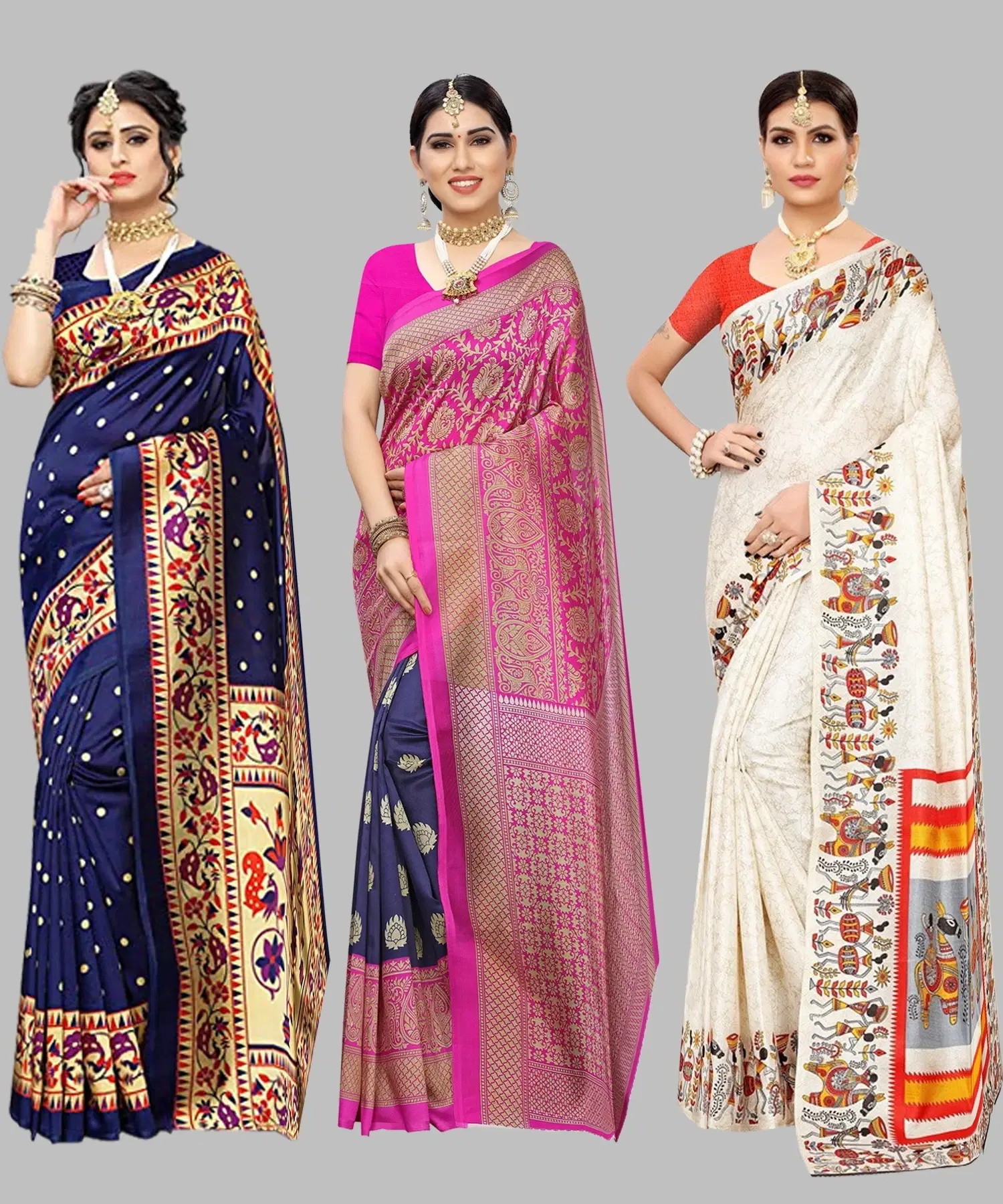 Yashika Art Silk Printed Regular Saree With Unstitched Blouse Piece ( Navy Blue )     			Yashika Art Silk Printed Regular Saree With Unstitched Blouse Piece ( Navy Blue )