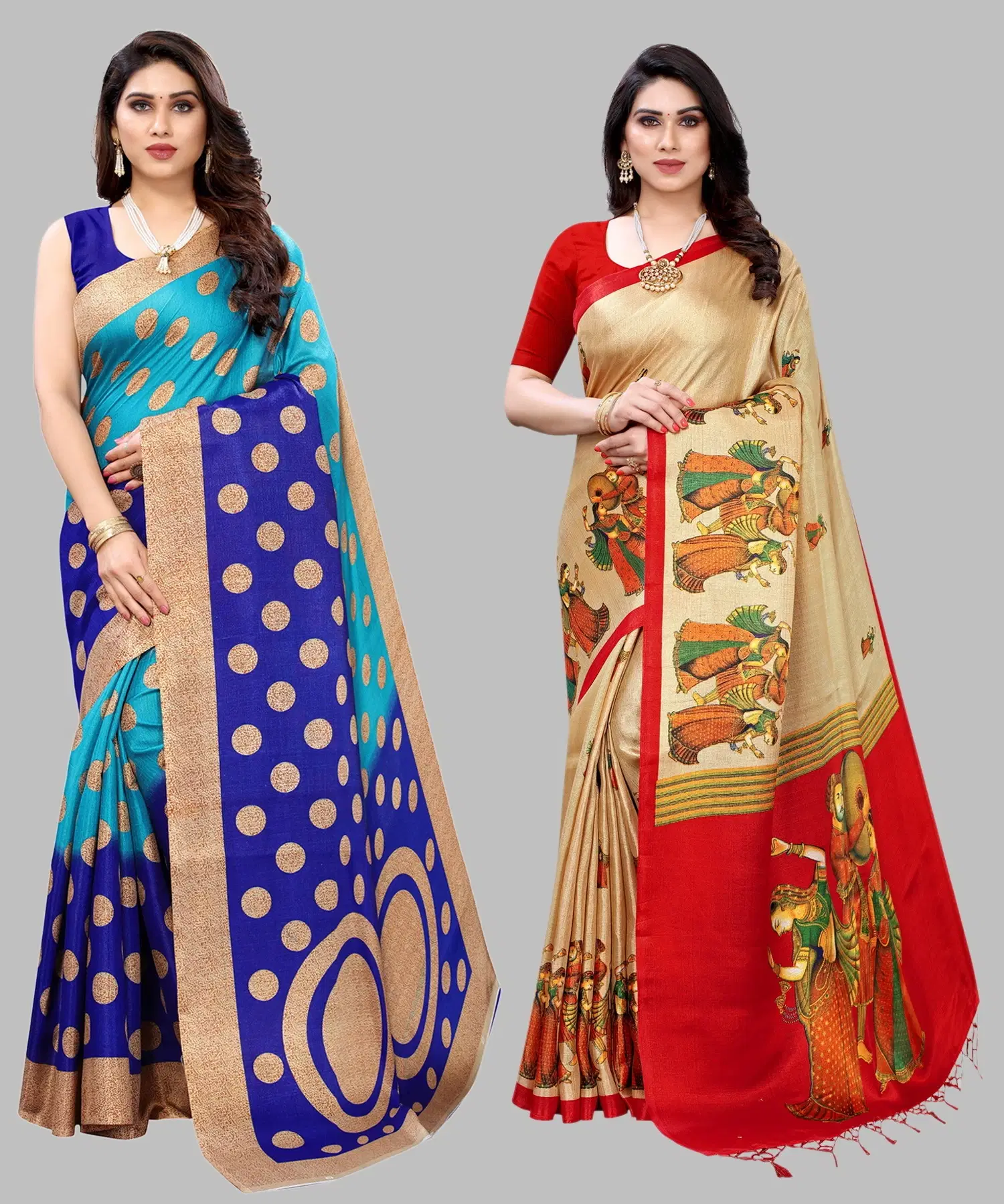     			Yashika Art Silk Printed Regular Saree With Unstitched Blouse Piece ( Blue )