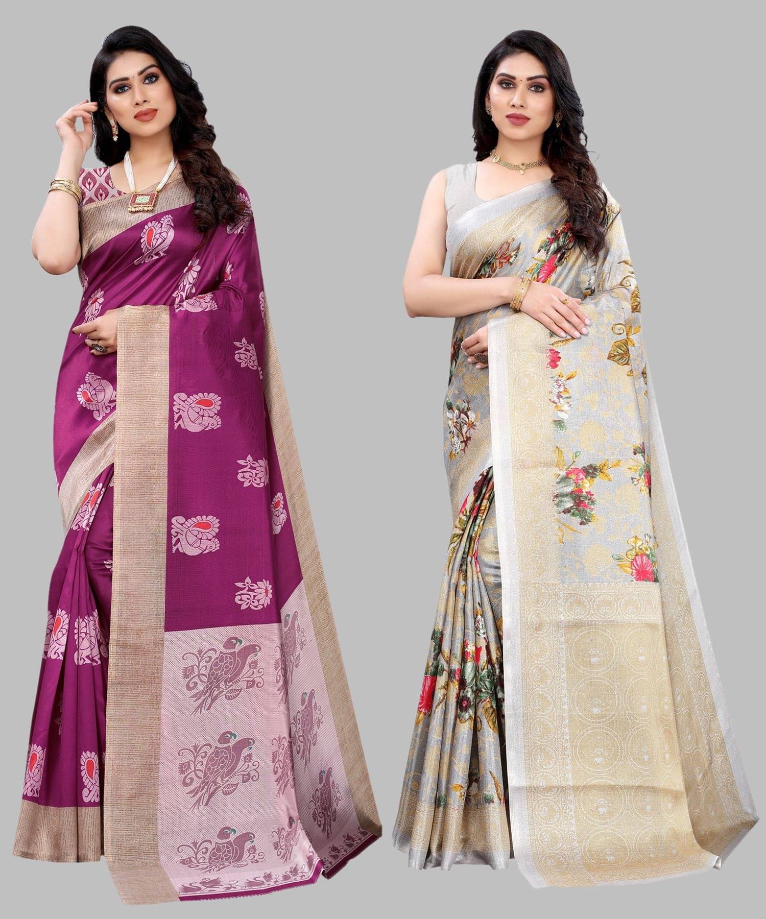     			Yashika Art Silk Printed Regular Saree With Unstitched Blouse Piece ( Purple )
