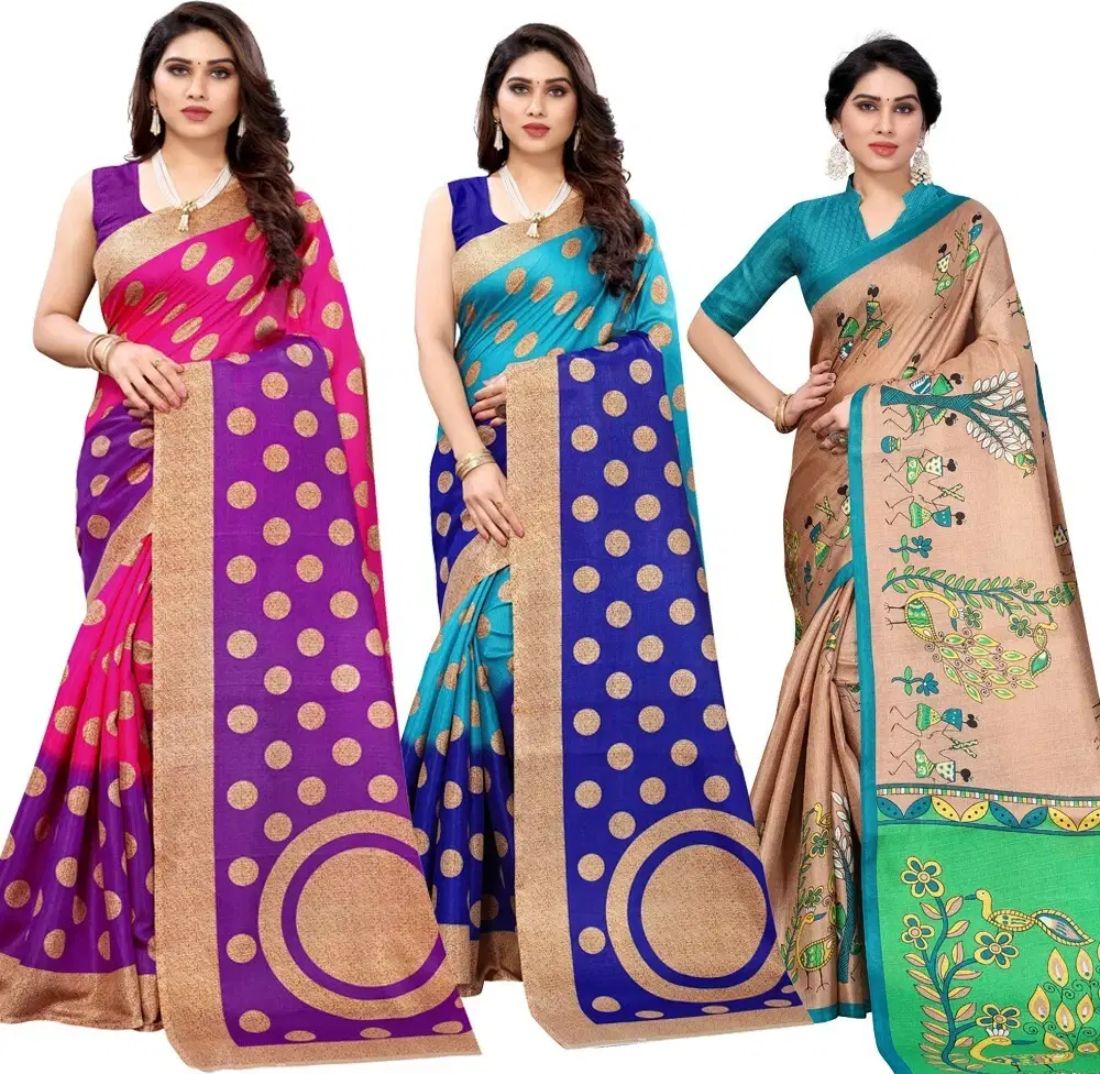     			Yashika Art Silk Printed Regular Saree With Unstitched Blouse Piece ( Brown )