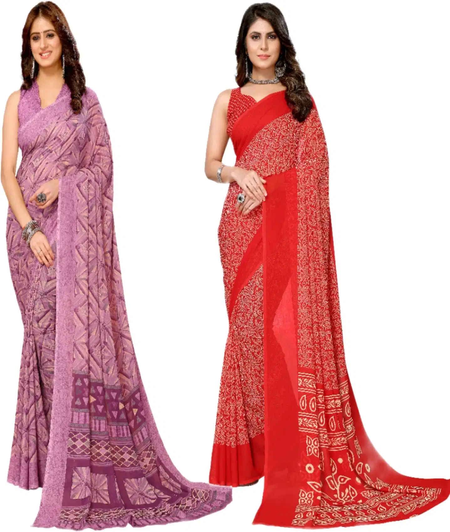     			Yashika Georgette Printed Regular Saree With Unstitched Blouse Piece ( Purple )