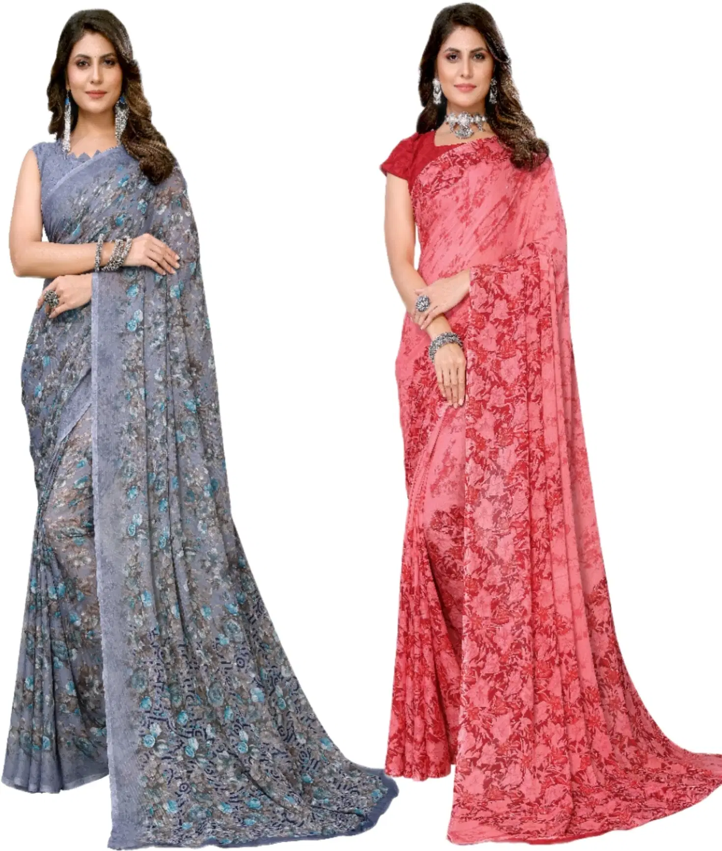     			Yashika Georgette Printed Regular Saree With Unstitched Blouse Piece ( Purple )