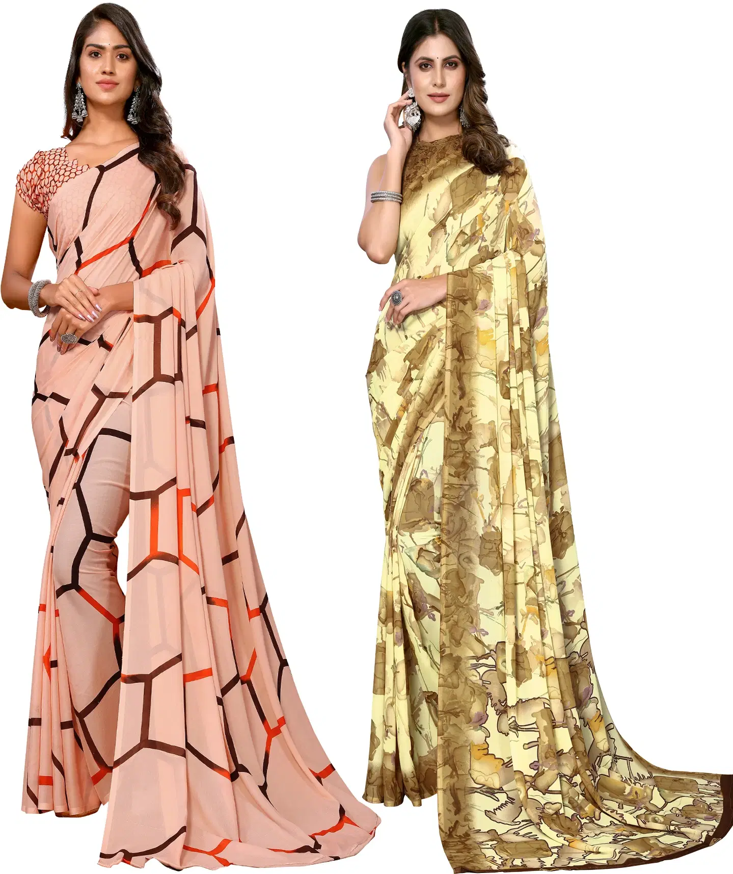 Yashika Georgette Printed Regular Saree With Unstitched Blouse Piece ( Brown ) Yashika Georgette Printed Regular Saree With Unstitched Blouse Piece ( Brown )