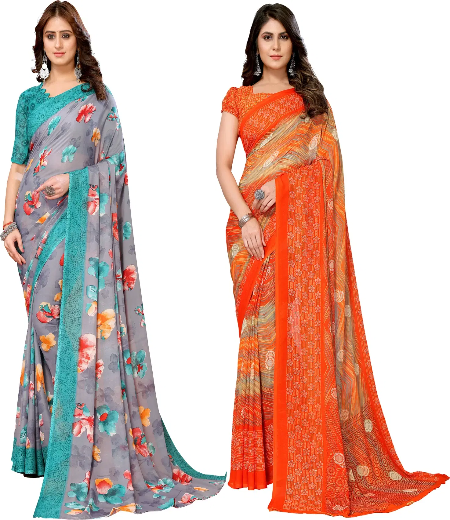 Yashika Georgette Printed Regular Saree With Unstitched Blouse Piece ( Blue ) Yashika Georgette Printed Regular Saree With Unstitched Blouse Piece ( Blue )