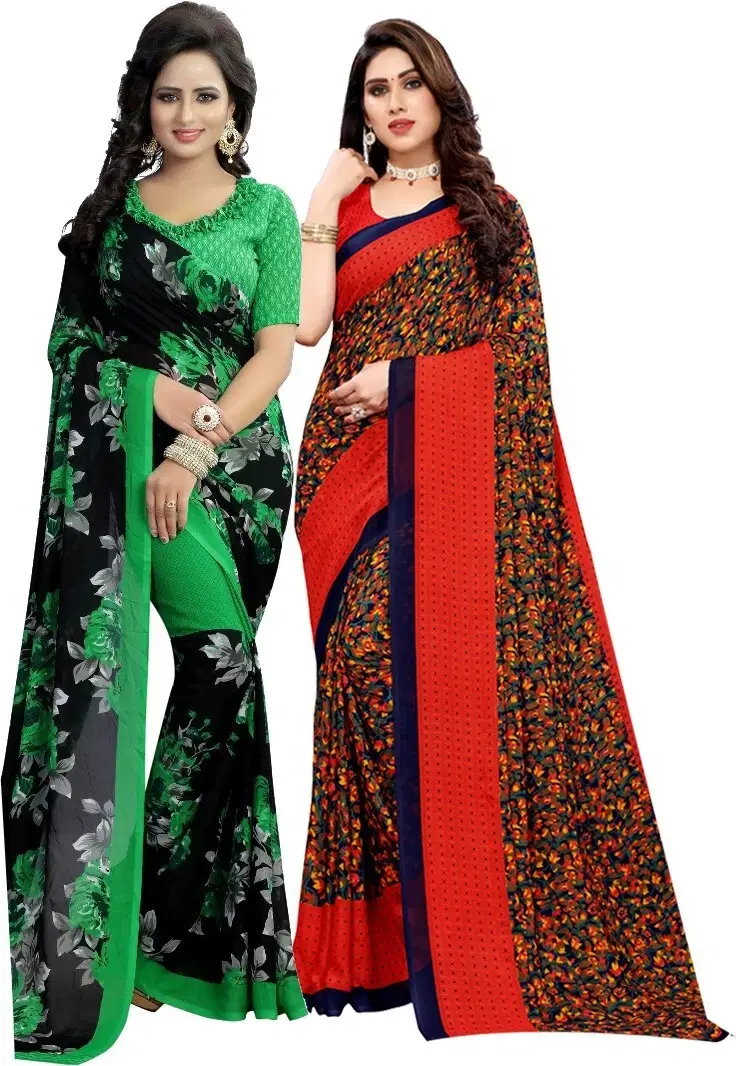 Yashika Georgette Printed Regular Saree With Unstitched Blouse Piece ( Navy Blue ) Yashika Georgette Printed Regular Saree With Unstitched Blouse Piece ( Navy Blue )