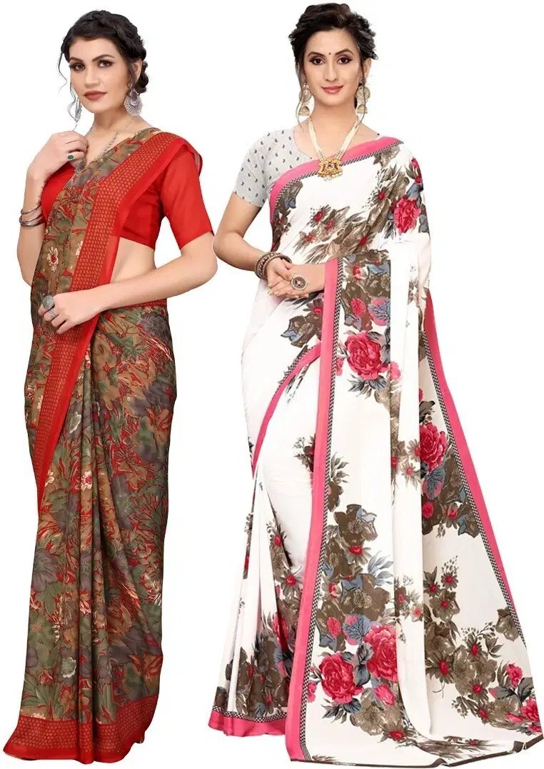     			Yashika Georgette Printed Regular Saree With Unstitched Blouse Piece ( White )