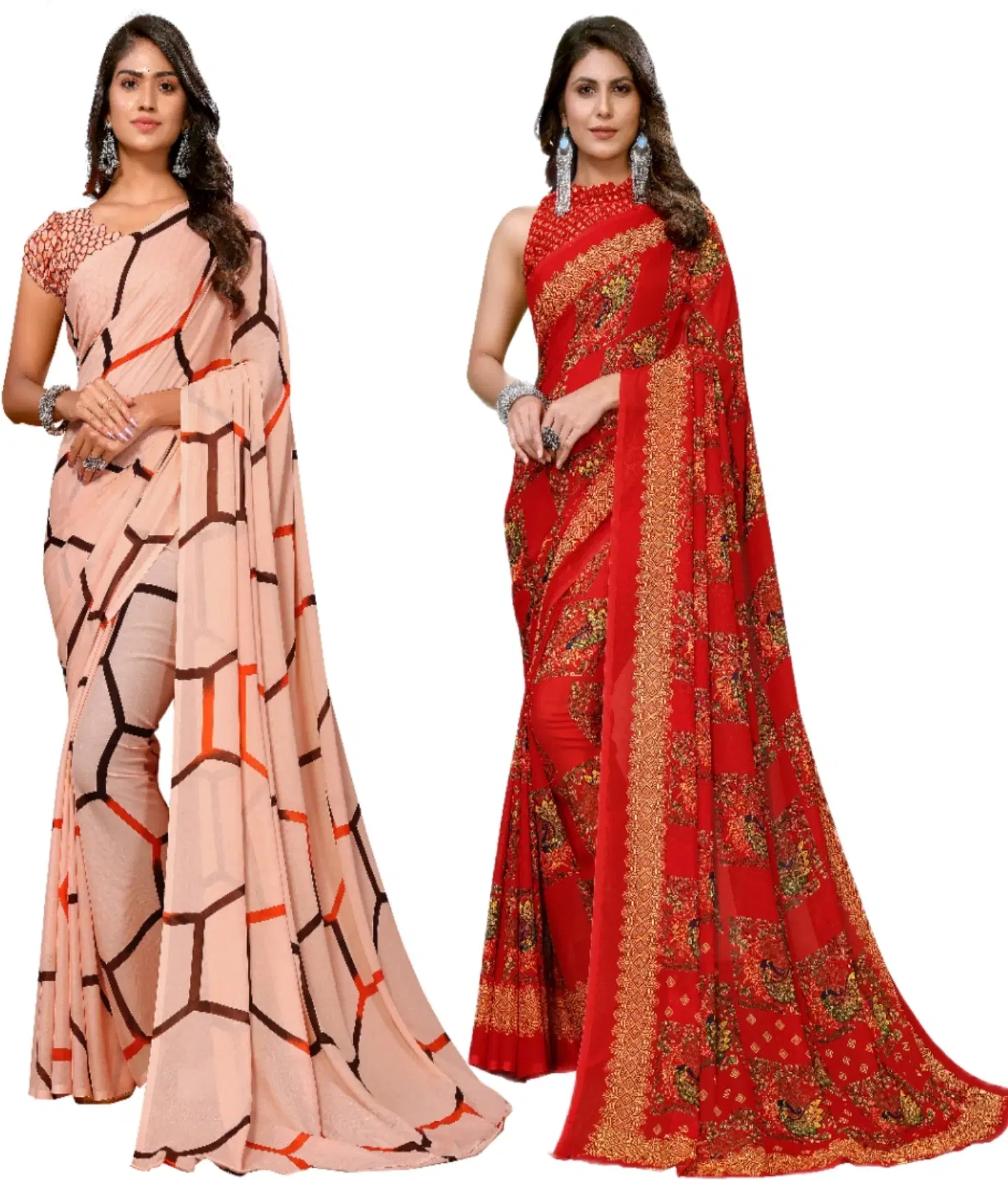     			Yashika Georgette Printed Regular Saree With Unstitched Blouse Piece ( Brown )
