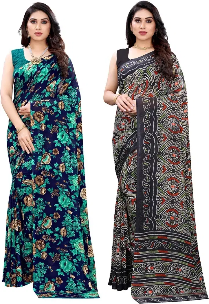     			Yashika Georgette Printed Regular Saree With Unstitched Blouse Piece ( Multicolor )