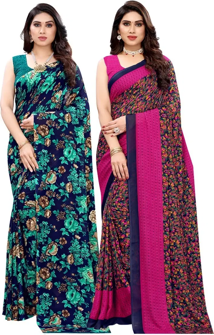     			Yashika Georgette Printed Regular Saree With Unstitched Blouse Piece ( Multicolor )