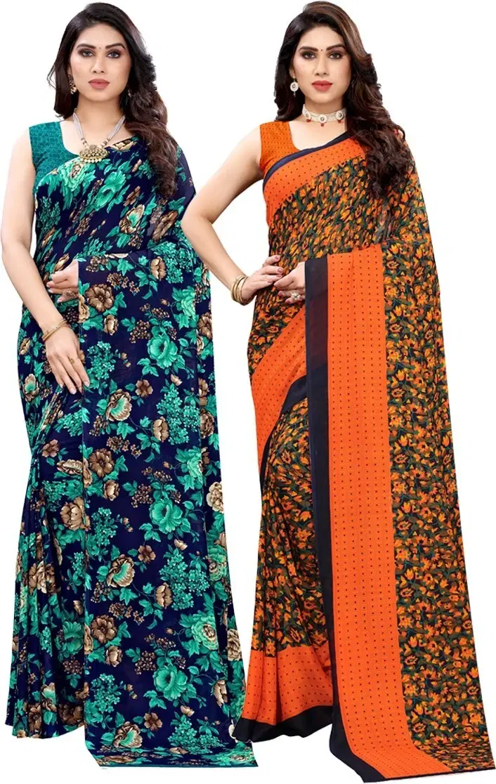 Yashika Georgette Printed Regular Saree With Unstitched Blouse Piece ( Multicolor ) Yashika Georgette Printed Regular Saree With Unstitched Blouse Piece ( Multicolor )