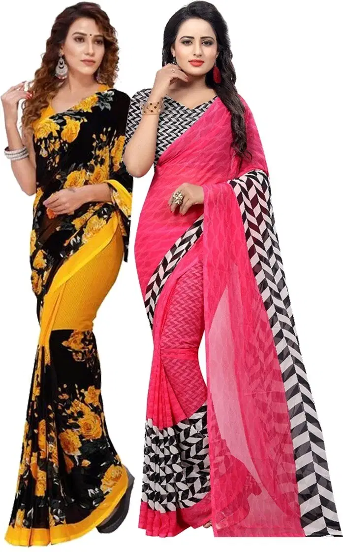 Yashika Georgette Printed Regular Saree With Unstitched Blouse Piece ( Multicolor ) Yashika Georgette Printed Regular Saree With Unstitched Blouse Piece ( Multicolor )