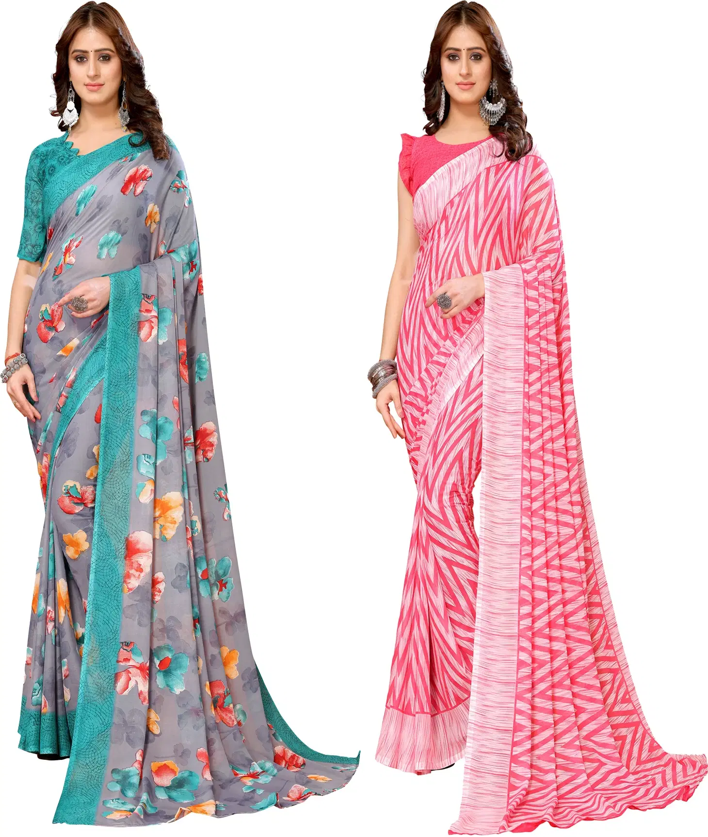 Yashika Georgette Printed Regular Saree With Unstitched Blouse Piece ( Blue ) Yashika Georgette Printed Regular Saree With Unstitched Blouse Piece ( Blue )