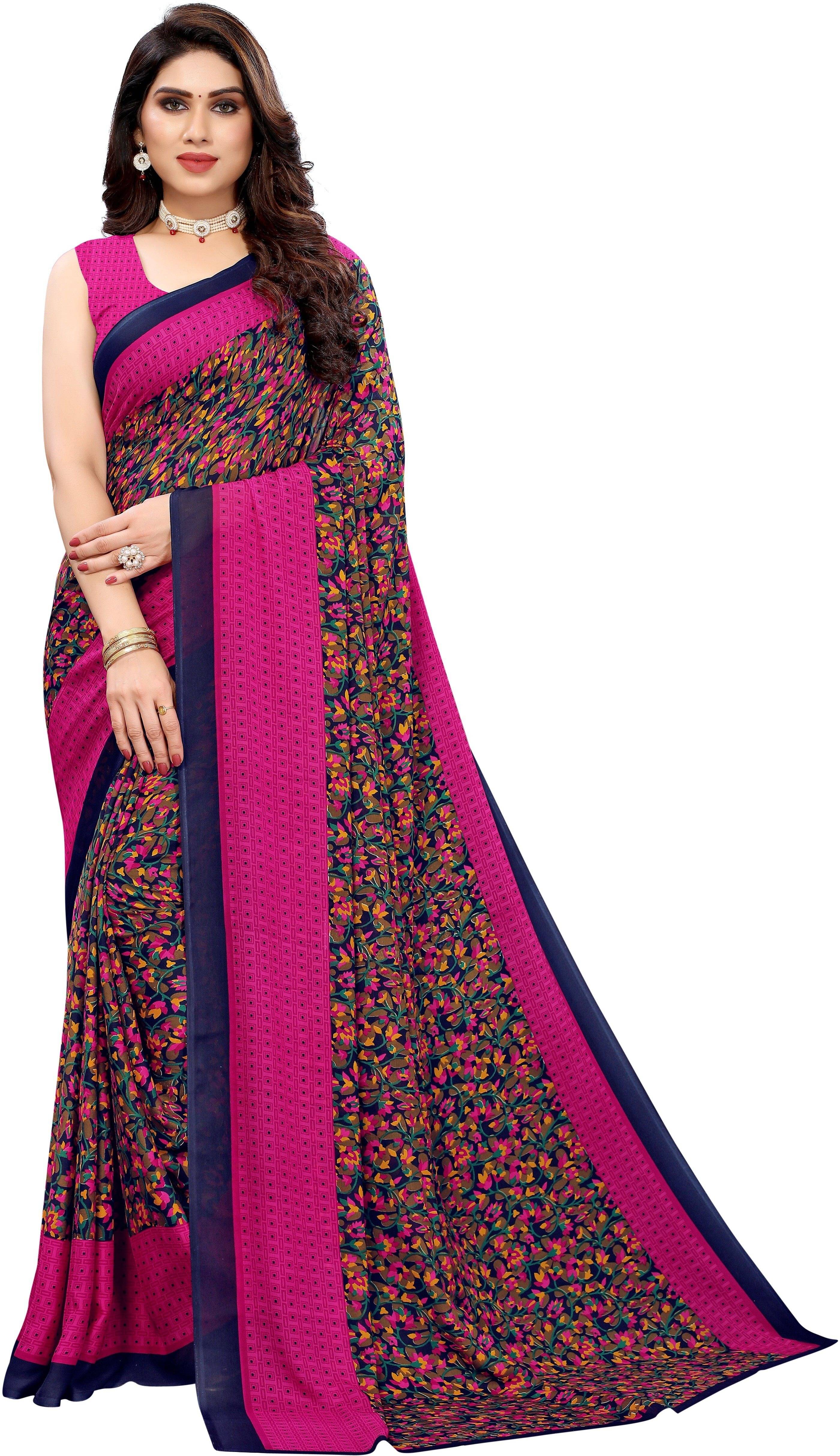 Yashika Georgette Printed Regular Saree With Unstitched Blouse Piece ( Pink ) Yashika Georgette Printed Regular Saree With Unstitched Blouse Piece ( Pink )