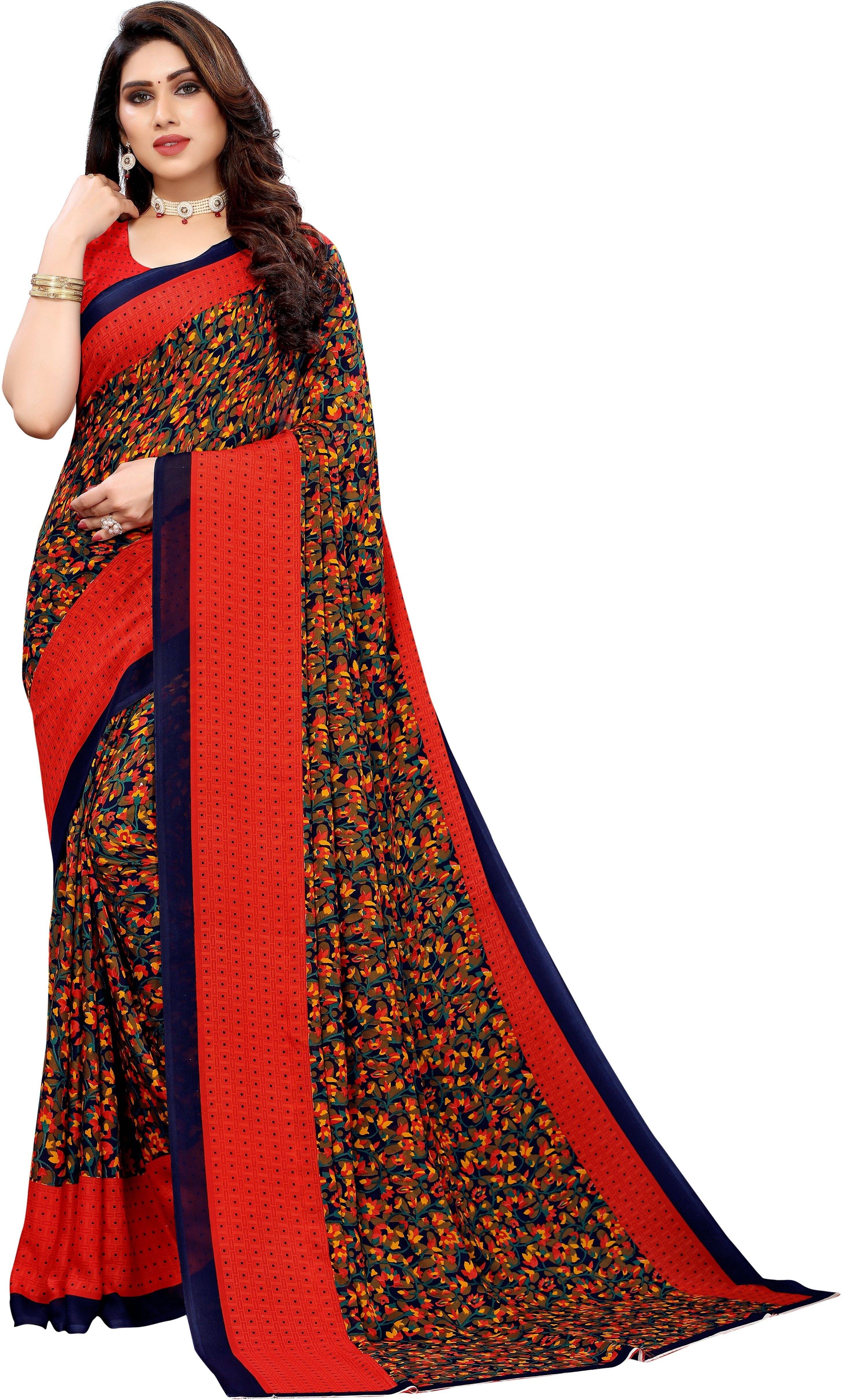     			Yashika Georgette Printed Regular Saree With Unstitched Blouse Piece ( Red )