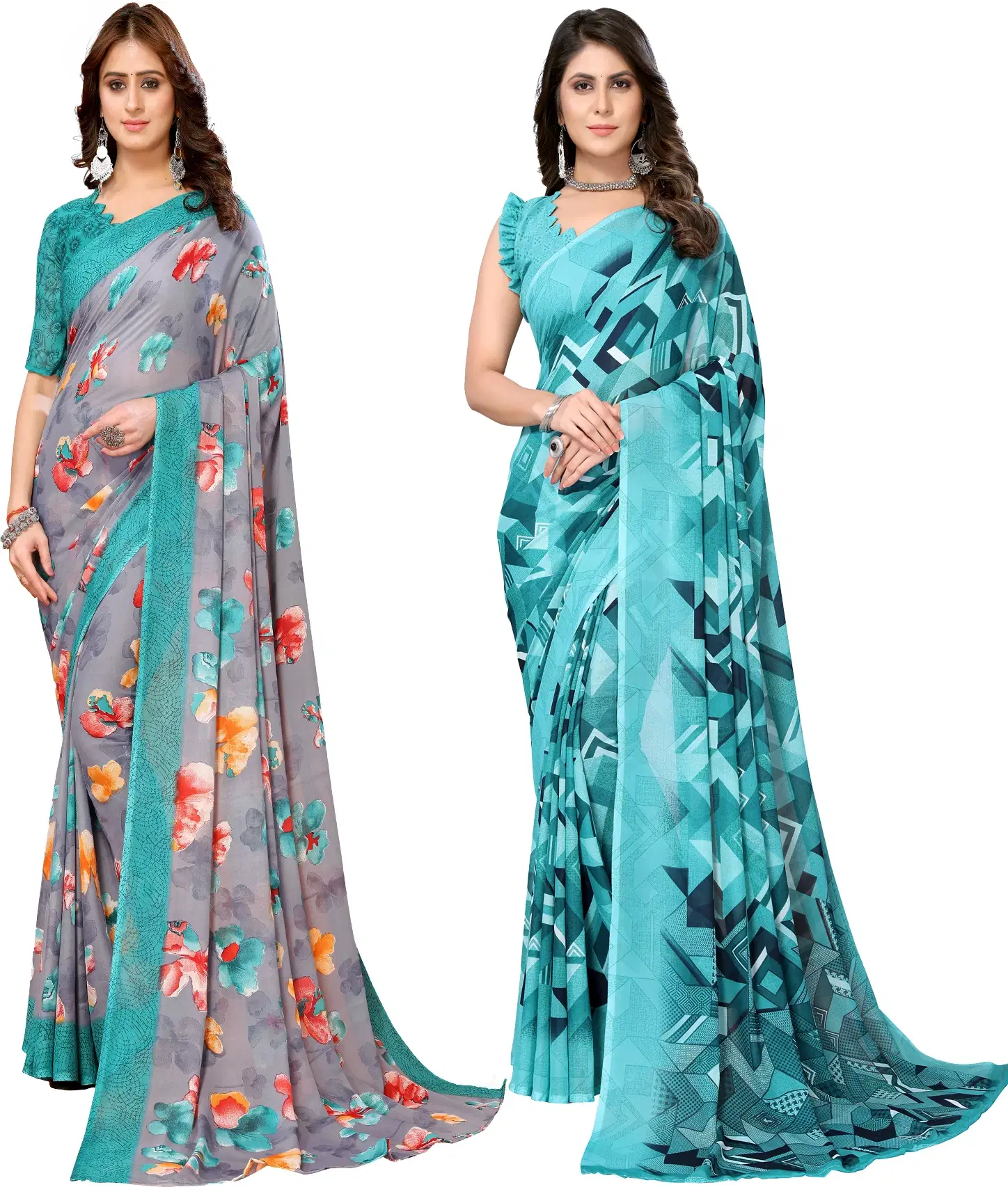     			Yashika Georgette Printed Regular Saree With Unstitched Blouse Piece ( Blue )