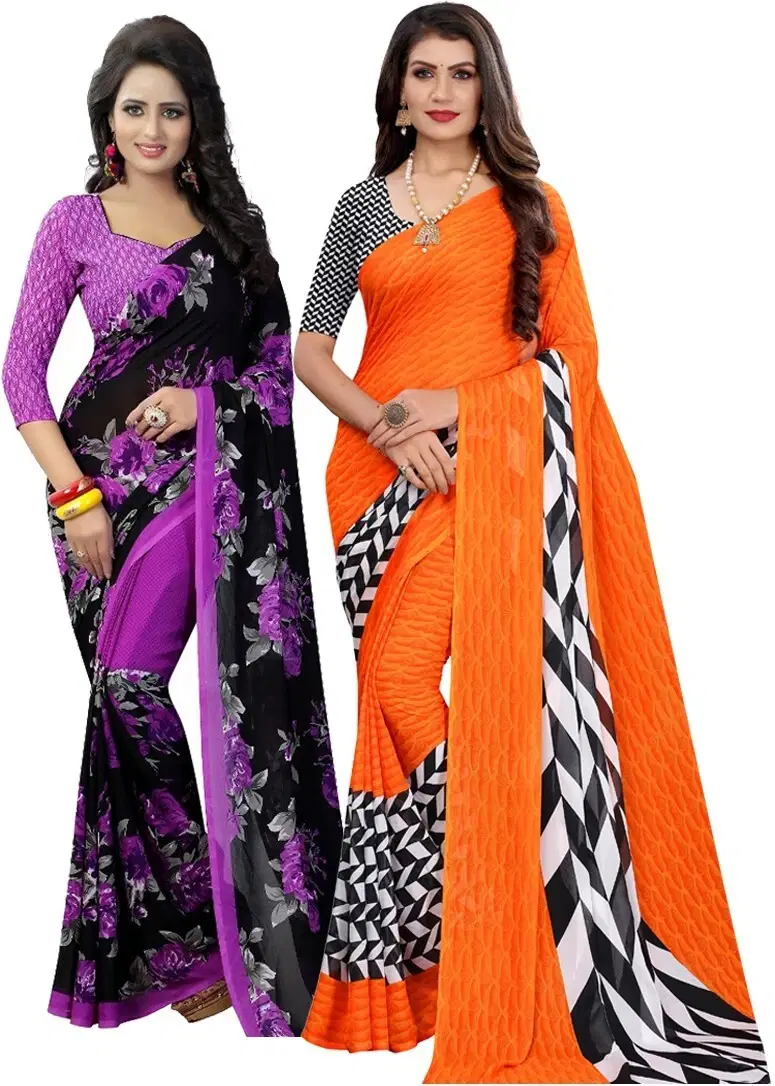 Yashika Georgette Printed Regular Saree With Unstitched Blouse Piece ( Pink ) Yashika Georgette Printed Regular Saree With Unstitched Blouse Piece ( Pink )