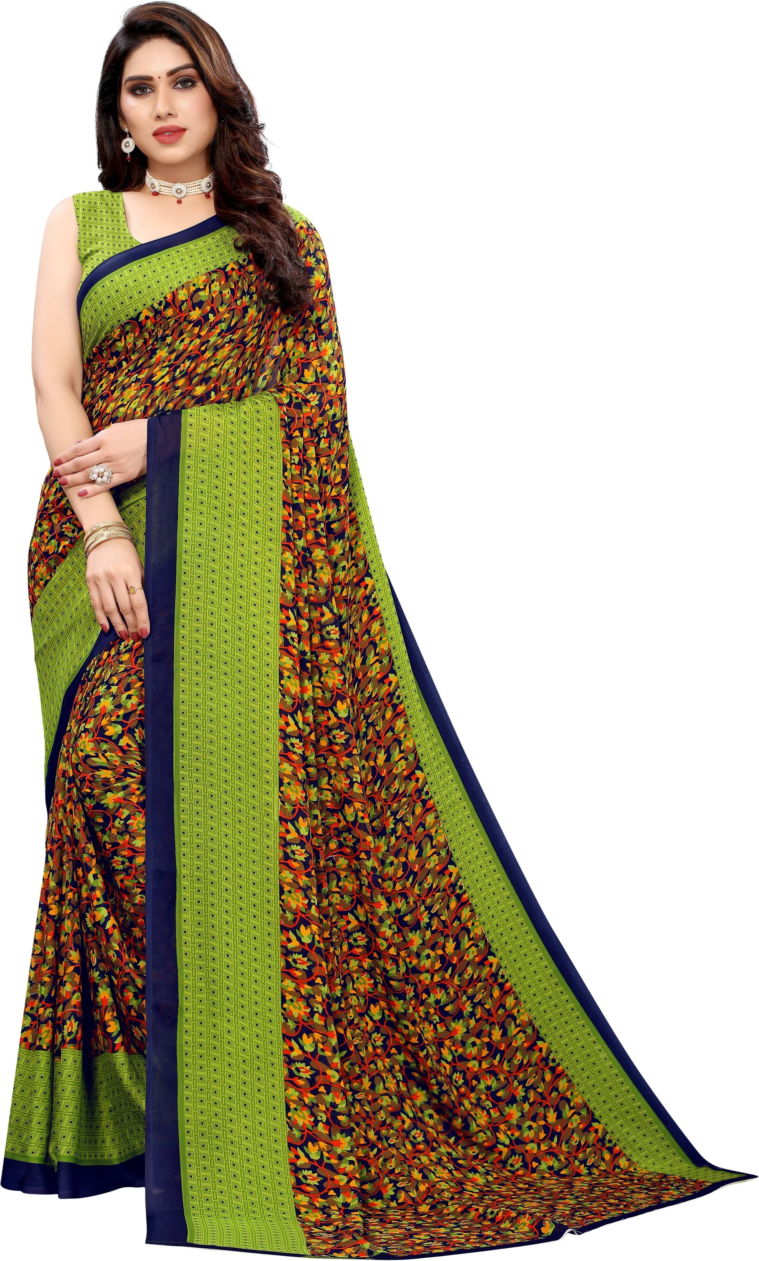     			Yashika Georgette Printed Regular Saree With Unstitched Blouse Piece ( Light Green )