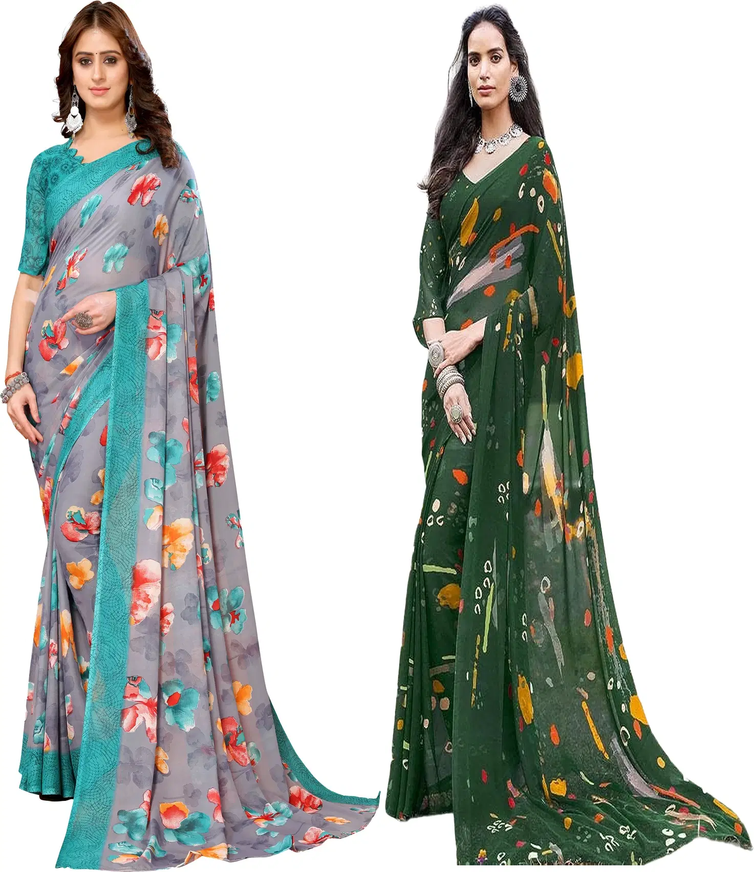 Yashika Georgette Printed Regular Saree With Unstitched Blouse Piece ( Blue ) Yashika Georgette Printed Regular Saree With Unstitched Blouse Piece ( Blue )