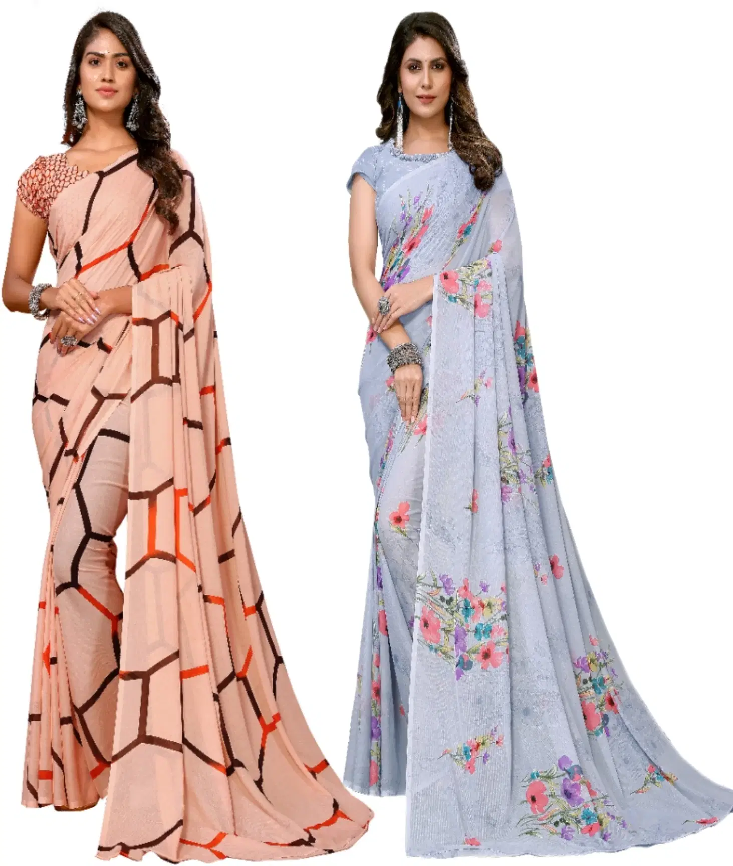     			Yashika Georgette Printed Regular Saree With Unstitched Blouse Piece ( Brown )