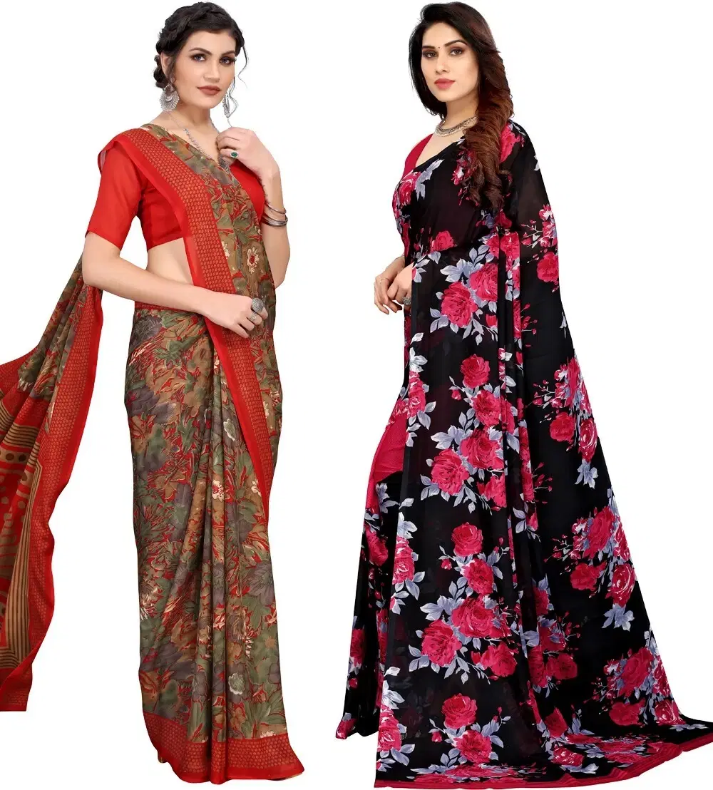    			Yashika Georgette Printed Regular Saree With Unstitched Blouse Piece ( Pink )