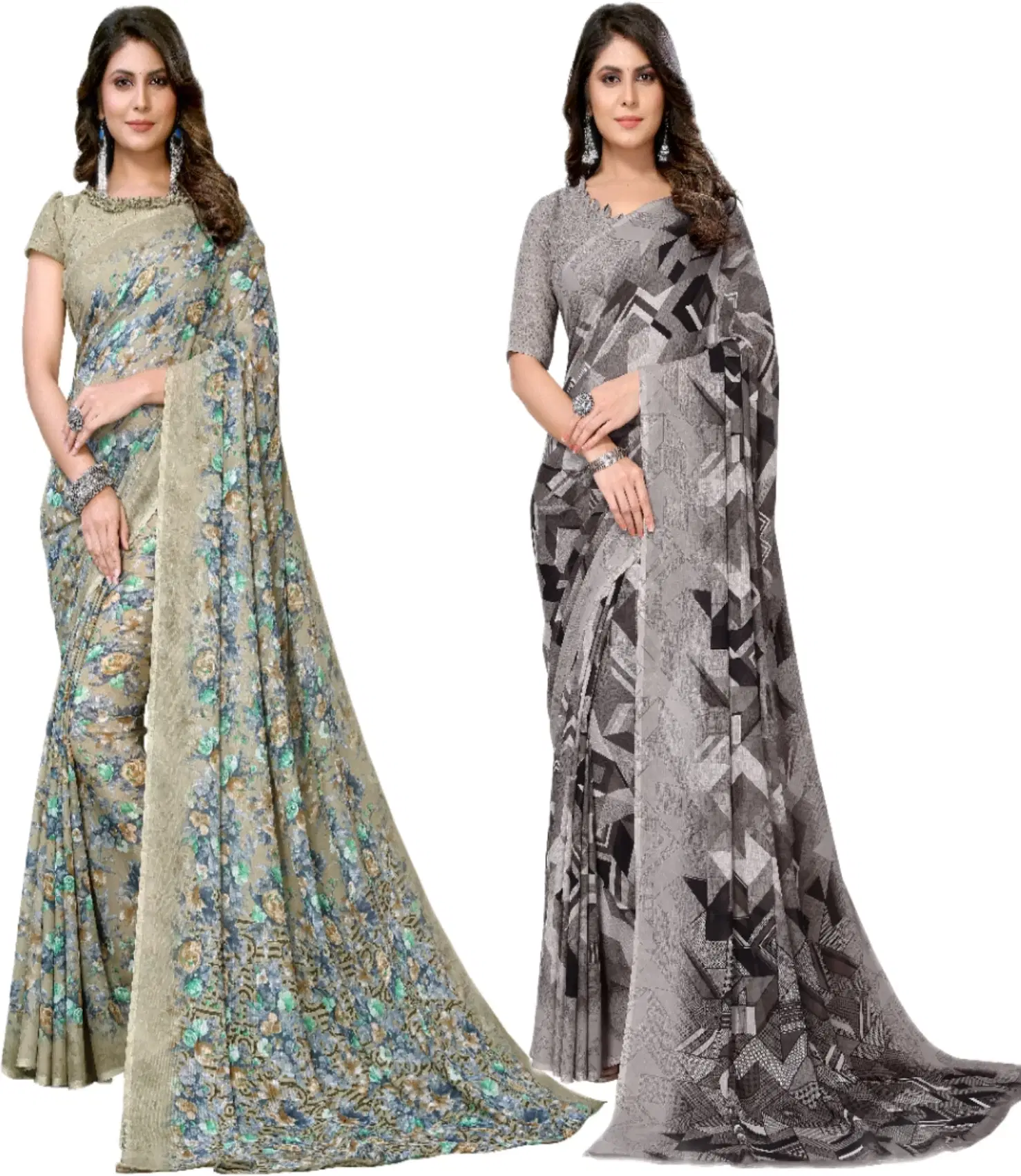 Yashika Georgette Printed Regular Saree With Unstitched Blouse Piece ( Green ) Yashika Georgette Printed Regular Saree With Unstitched Blouse Piece ( Green )