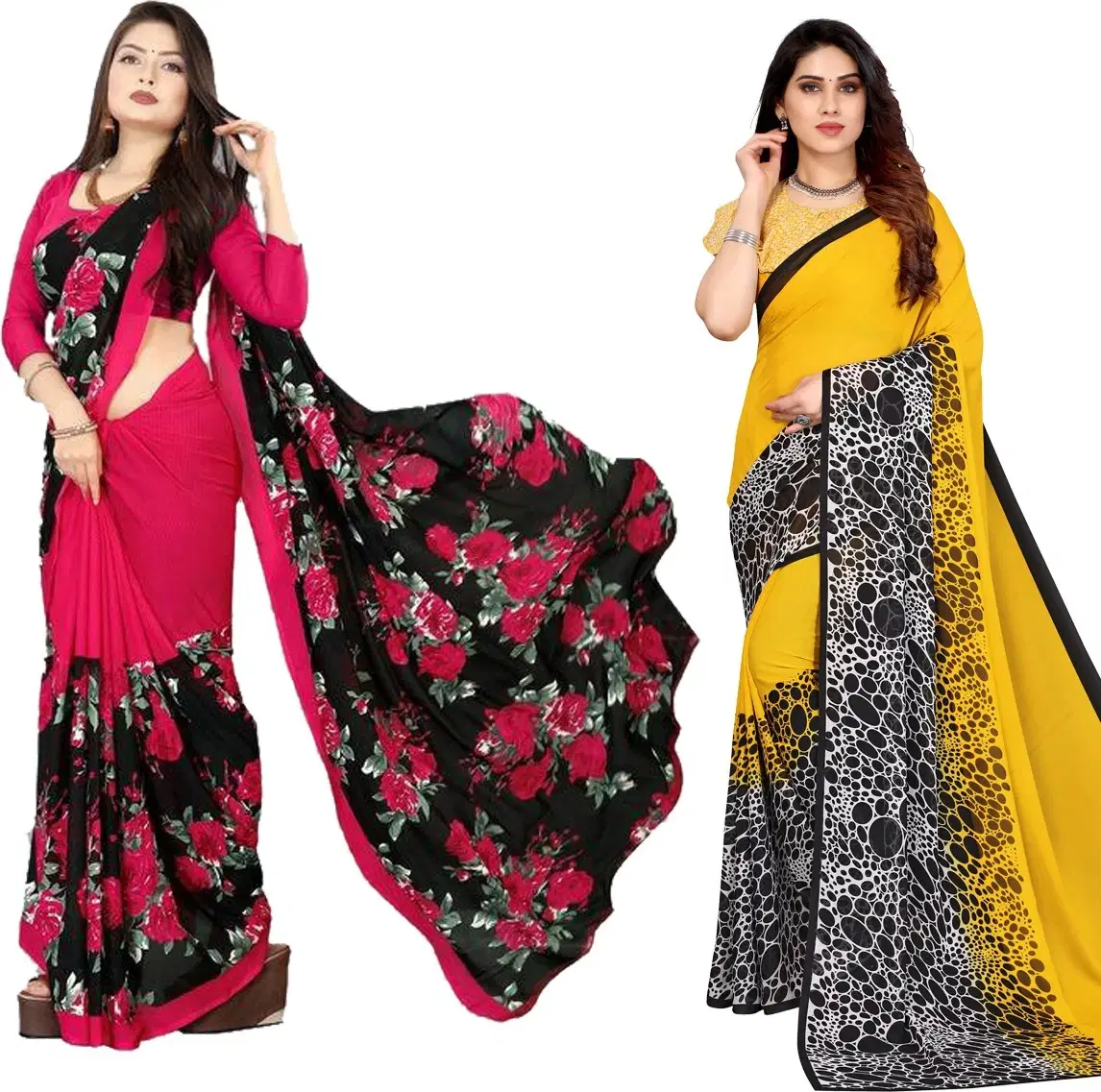     			Yashika Georgette Printed Regular Saree With Unstitched Blouse Piece ( Multicolor )