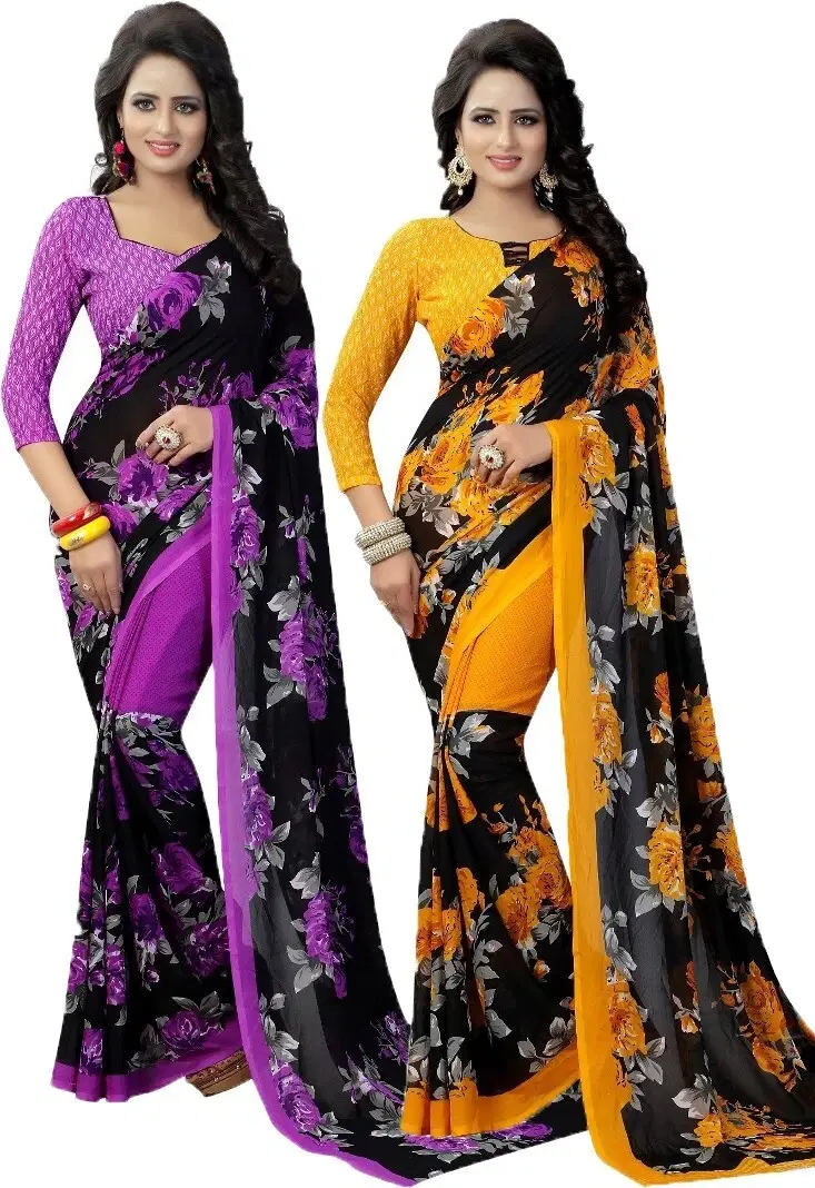     			Yashika Georgette Printed Regular Saree With Unstitched Blouse Piece ( Yellow )