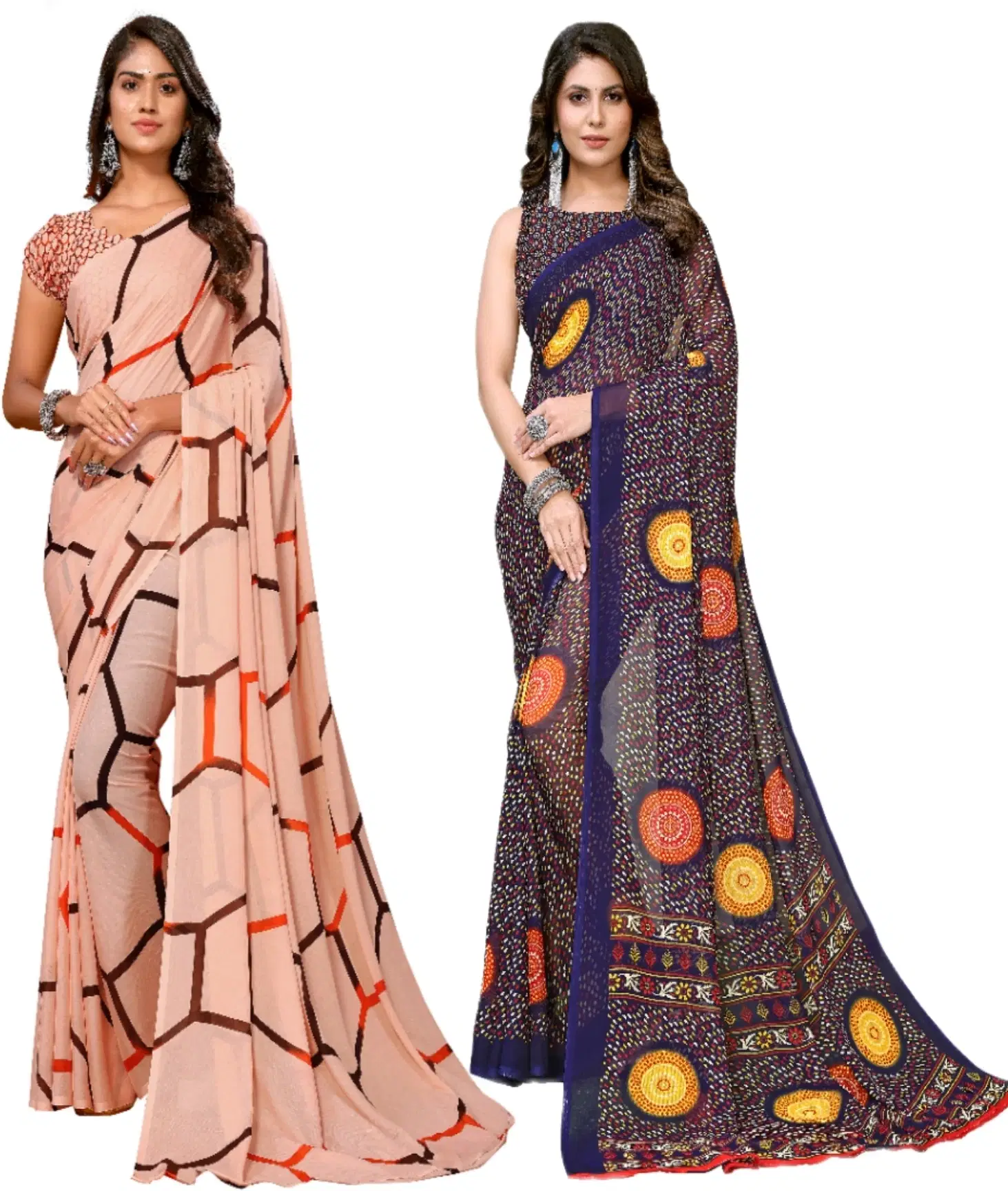     			Yashika Georgette Printed Regular Saree With Unstitched Blouse Piece ( Brown )