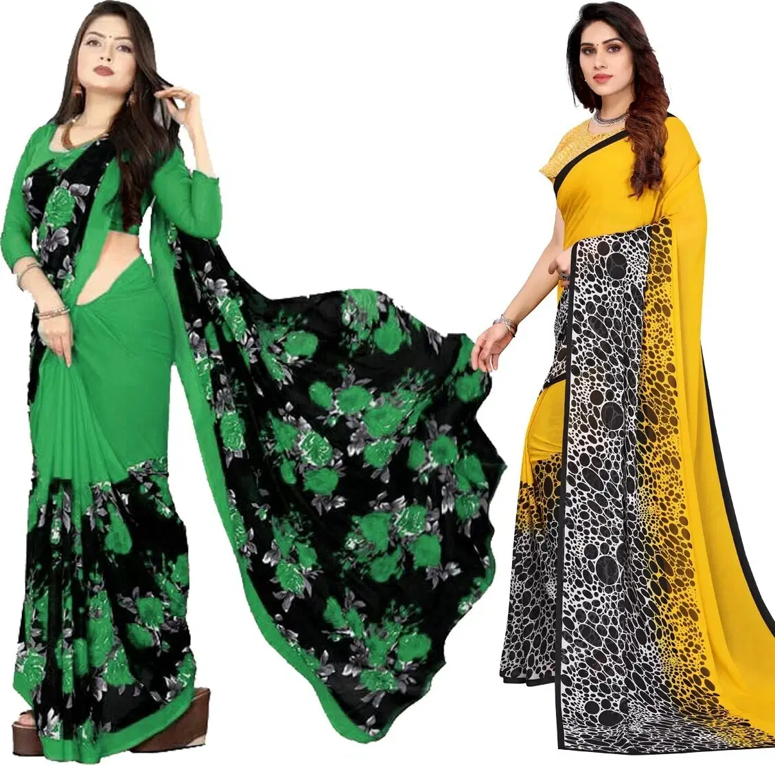 Yashika Georgette Printed Regular Saree With Unstitched Blouse Piece ( Yellow ) Yashika Georgette Printed Regular Saree With Unstitched Blouse Piece ( Yellow )