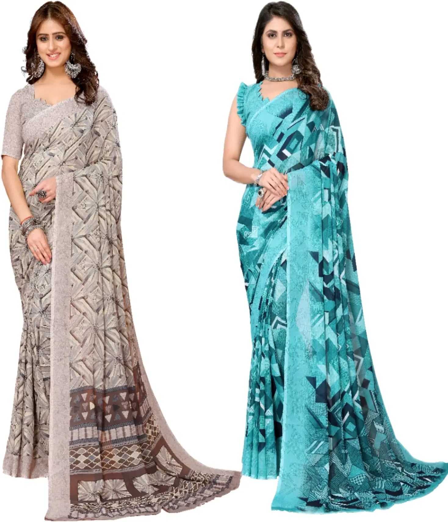     			Yashika Georgette Printed Regular Saree With Unstitched Blouse Piece ( Brown )