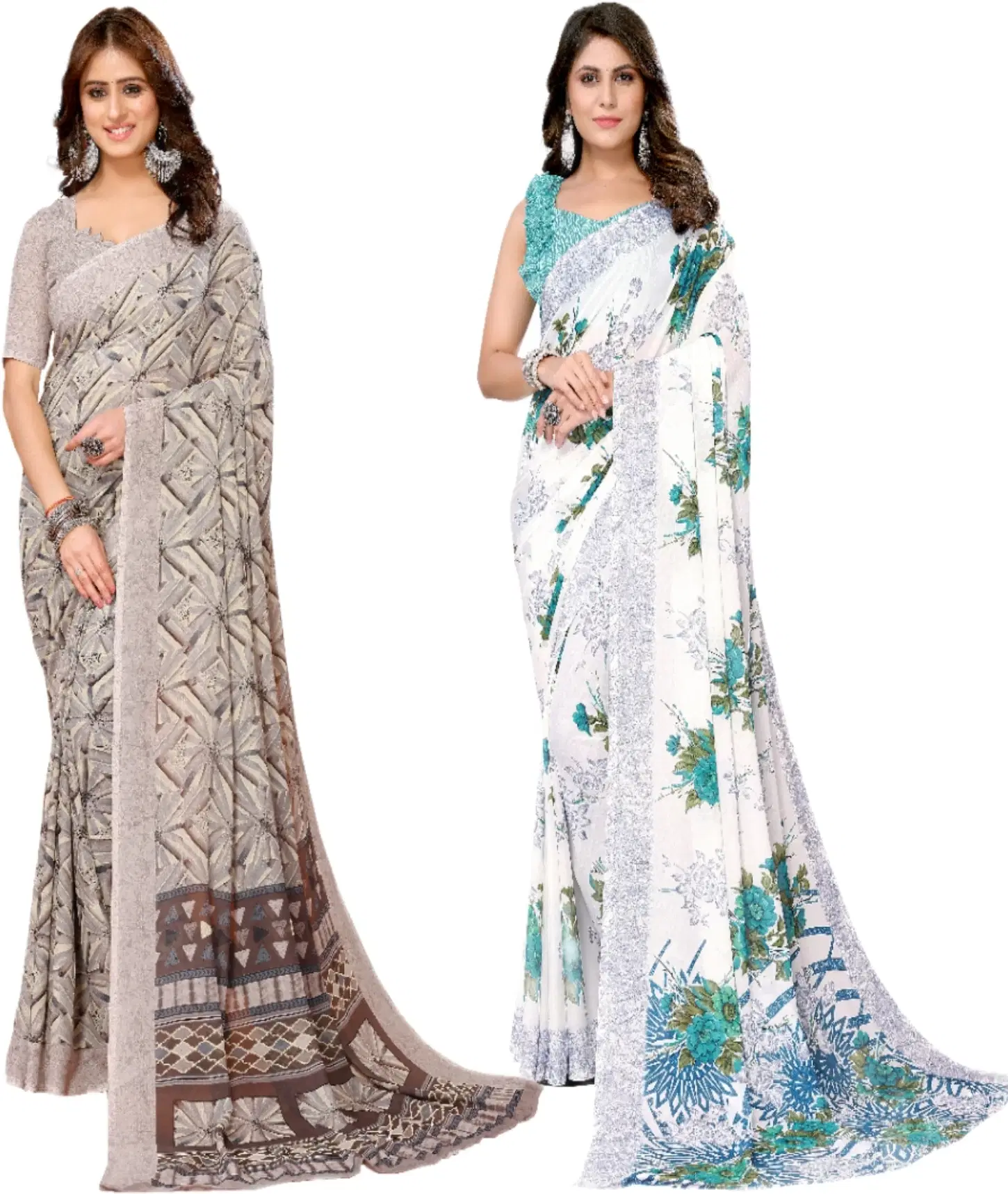     			Yashika Georgette Printed Regular Saree With Unstitched Blouse Piece ( Brown )
