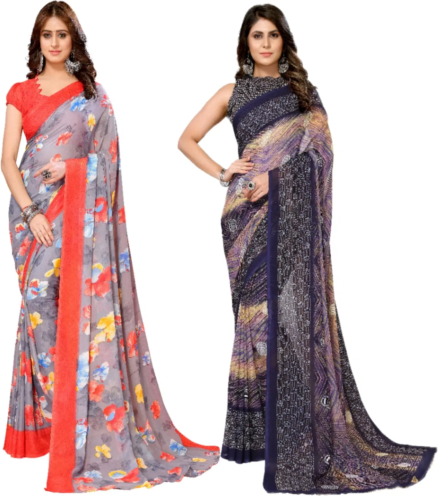     			Yashika Georgette Printed Regular Saree With Unstitched Blouse Piece ( Red )