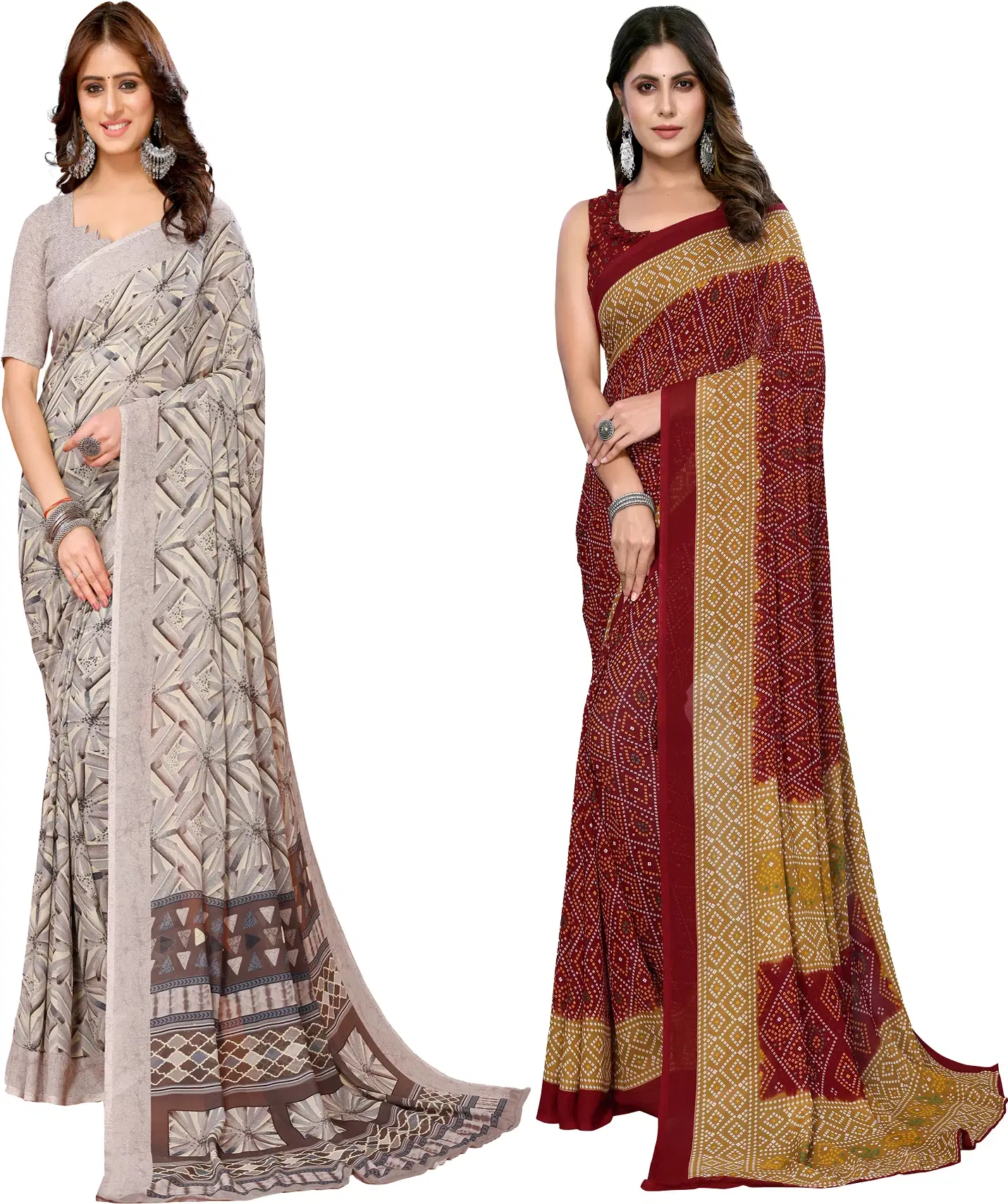     			Yashika Georgette Printed Regular Saree With Unstitched Blouse Piece ( Brown )