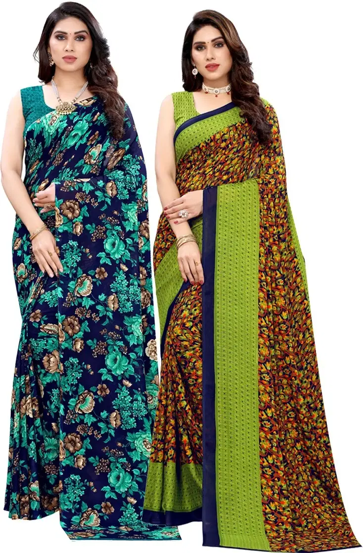     			Yashika Georgette Printed Regular Saree With Unstitched Blouse Piece ( Light Green )